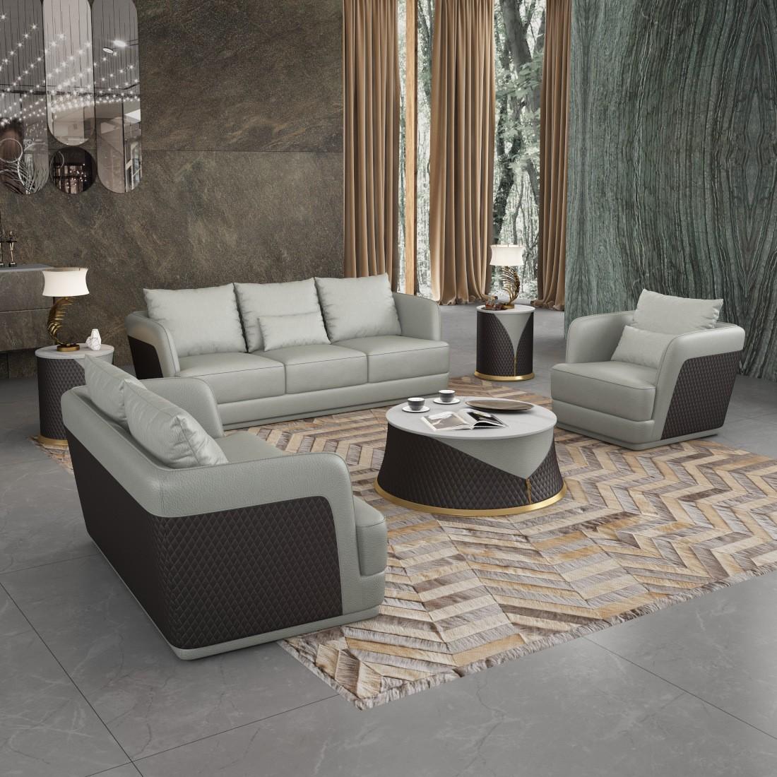 Modern, Vintage Sofa Set GLAMOUR EF-51618-S-Set-3 in Gray, Chocolate Italian Leather