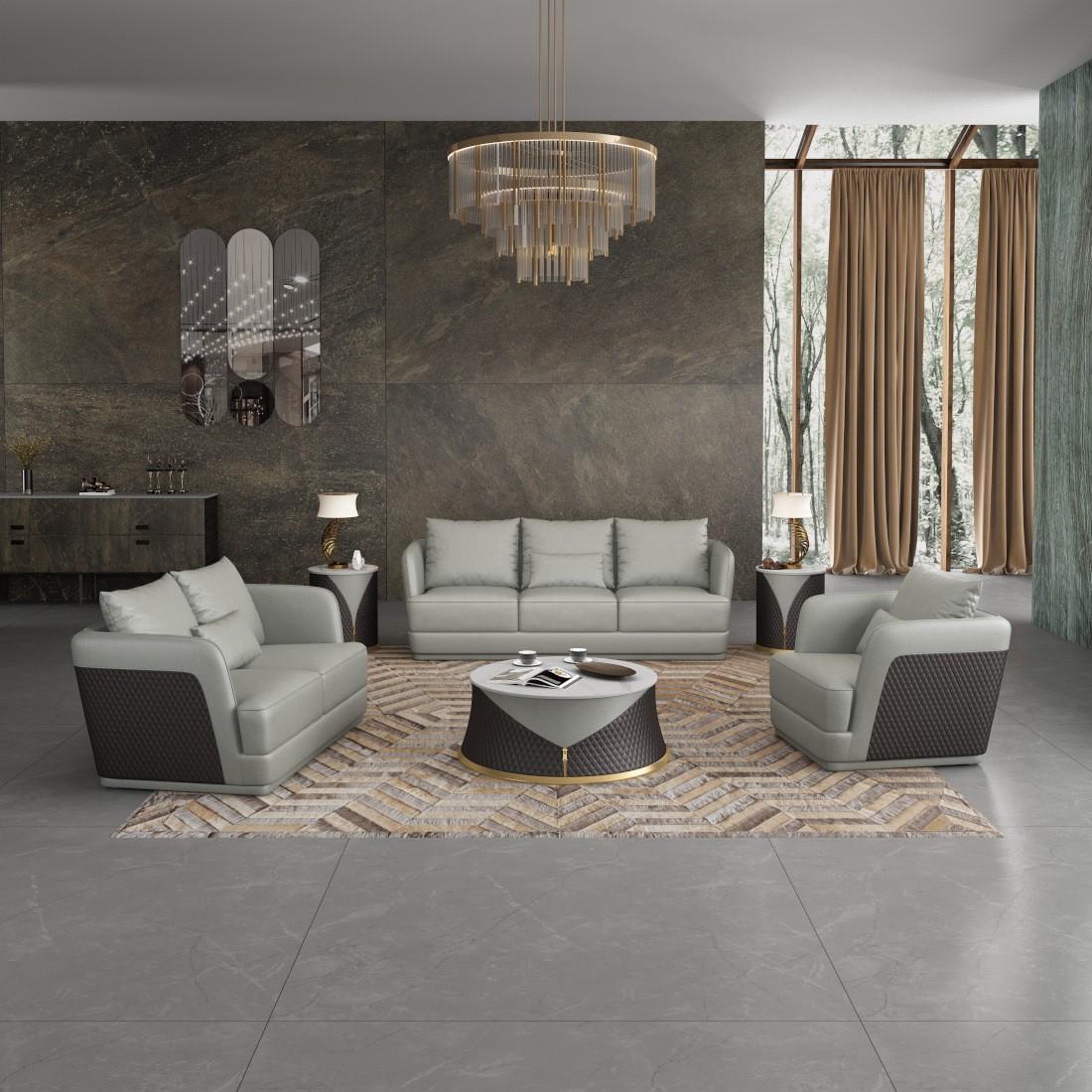 

    
 Shop  Grey-Chocolate Italian Leather Sofa Set 3Pcs GLAMOUR EUROPEAN FURNITURE
