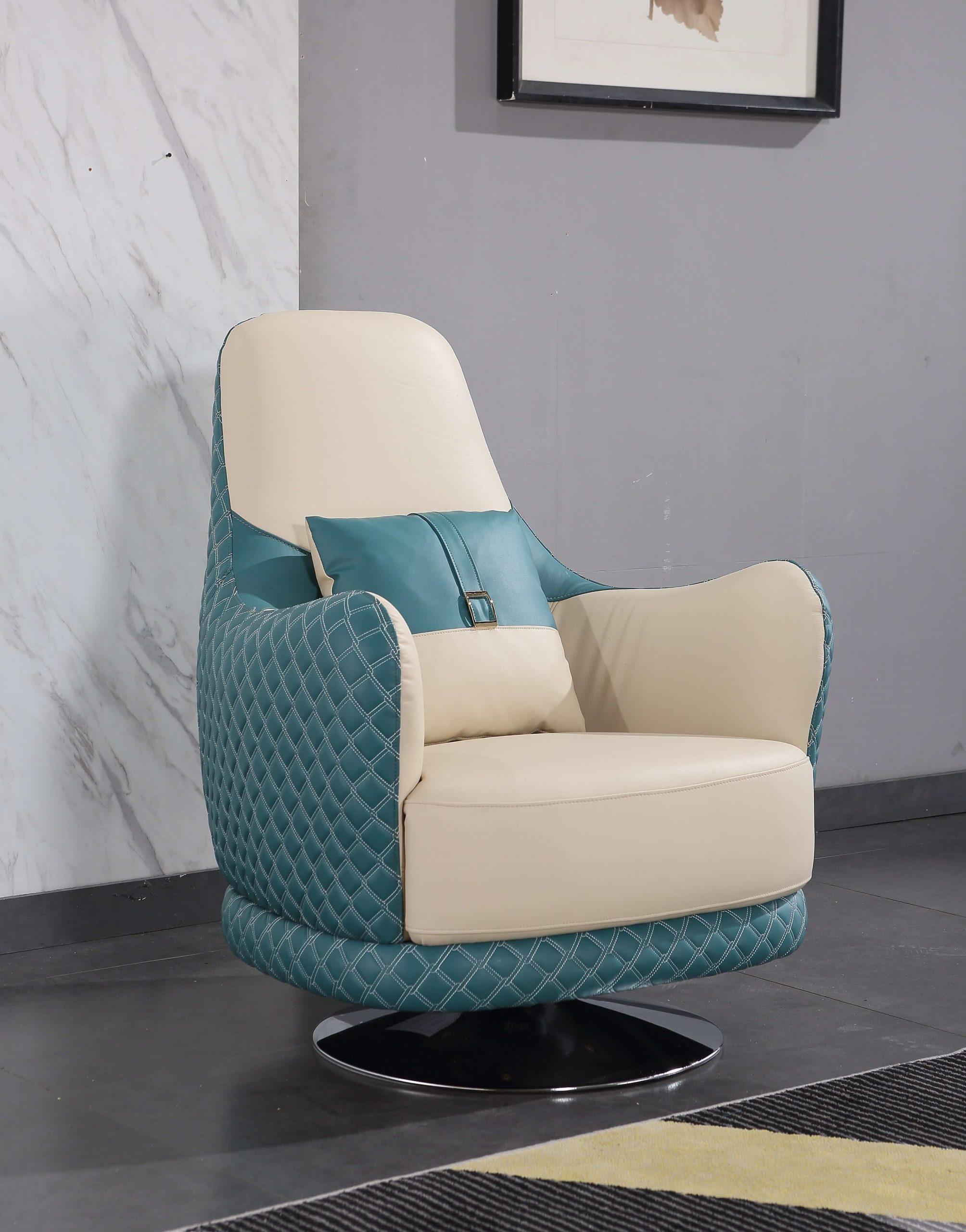 

    
Italian Leather Off White & Blue Arm Chair AMALIA EUROPEAN FURNITURE Modern
