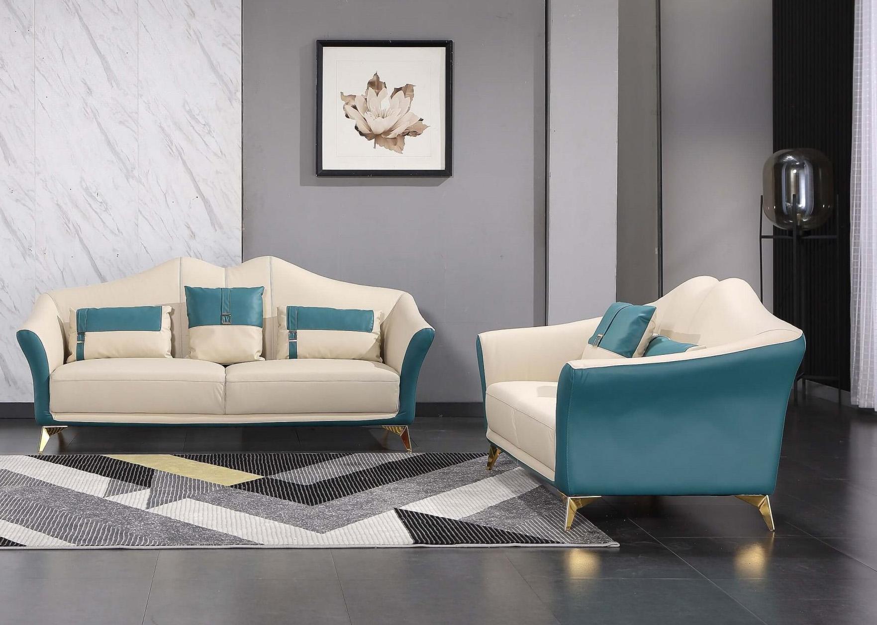 Modern, Vintage Sofa Set WINSTON EF-29052-S-Set-2 in Off-White, Blue Italian Leather