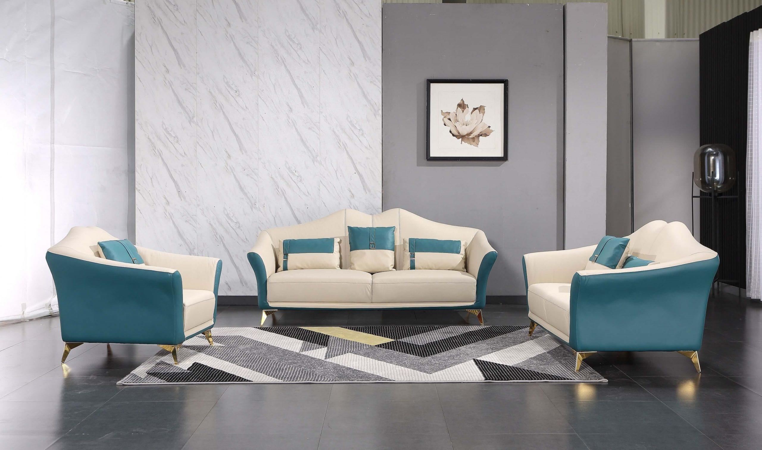 

    
Italian Leather Off White & Blue Sofa Set 3Pcs WINSTON EUROPEAN FURNITURE Modern
