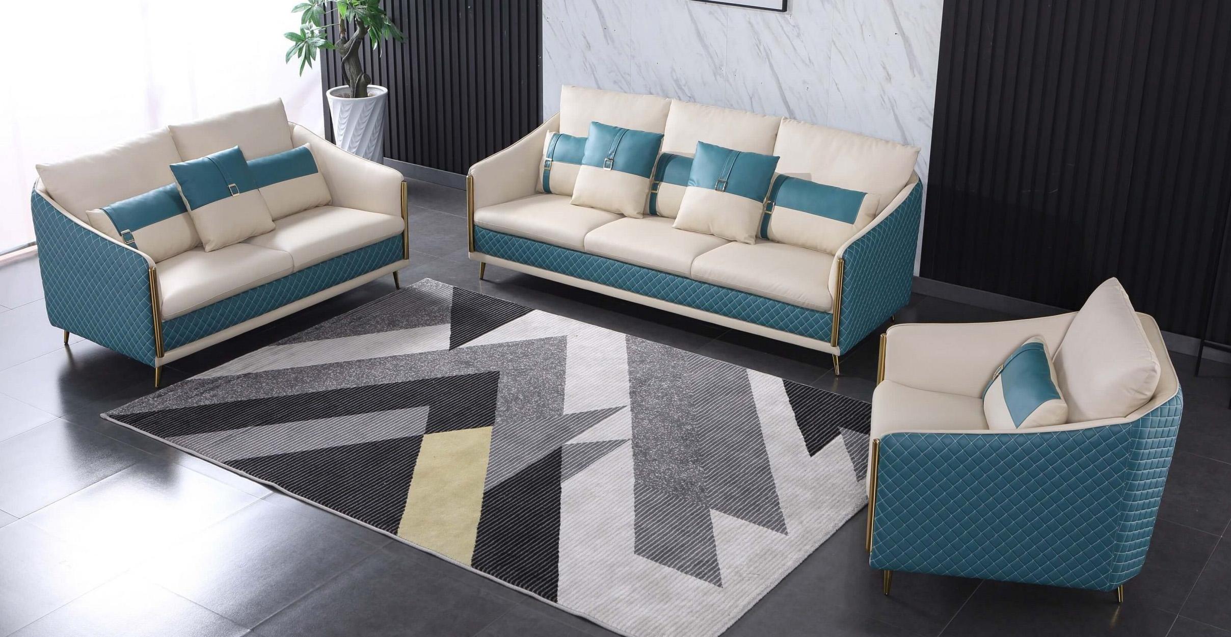 

    
Italian Leather Off White & Blue Sofa Set 3Pcs ICARO EUROPEAN FURNITURE Modern
