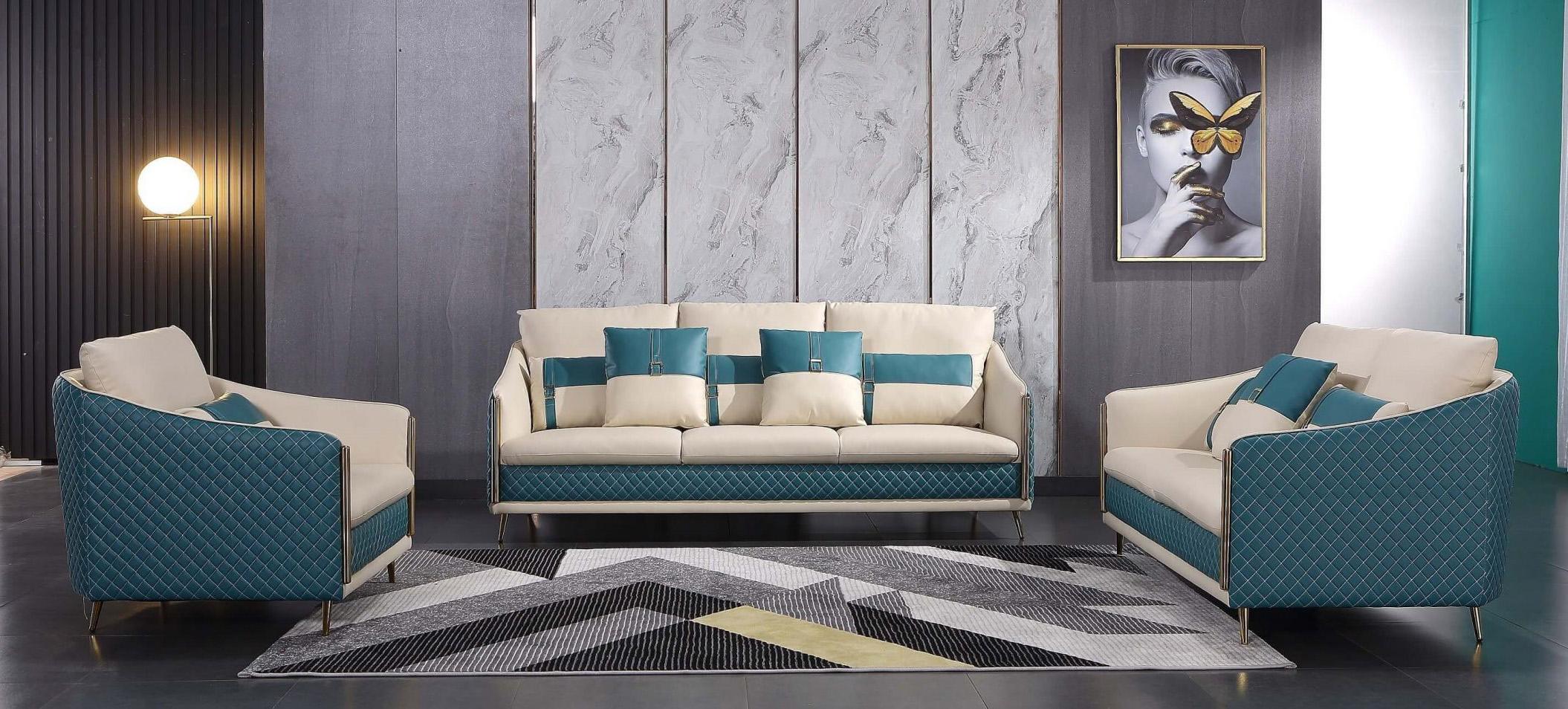 

    
Italian Leather Off White & Blue Sofa Set 3Pcs ICARO EUROPEAN FURNITURE Modern
