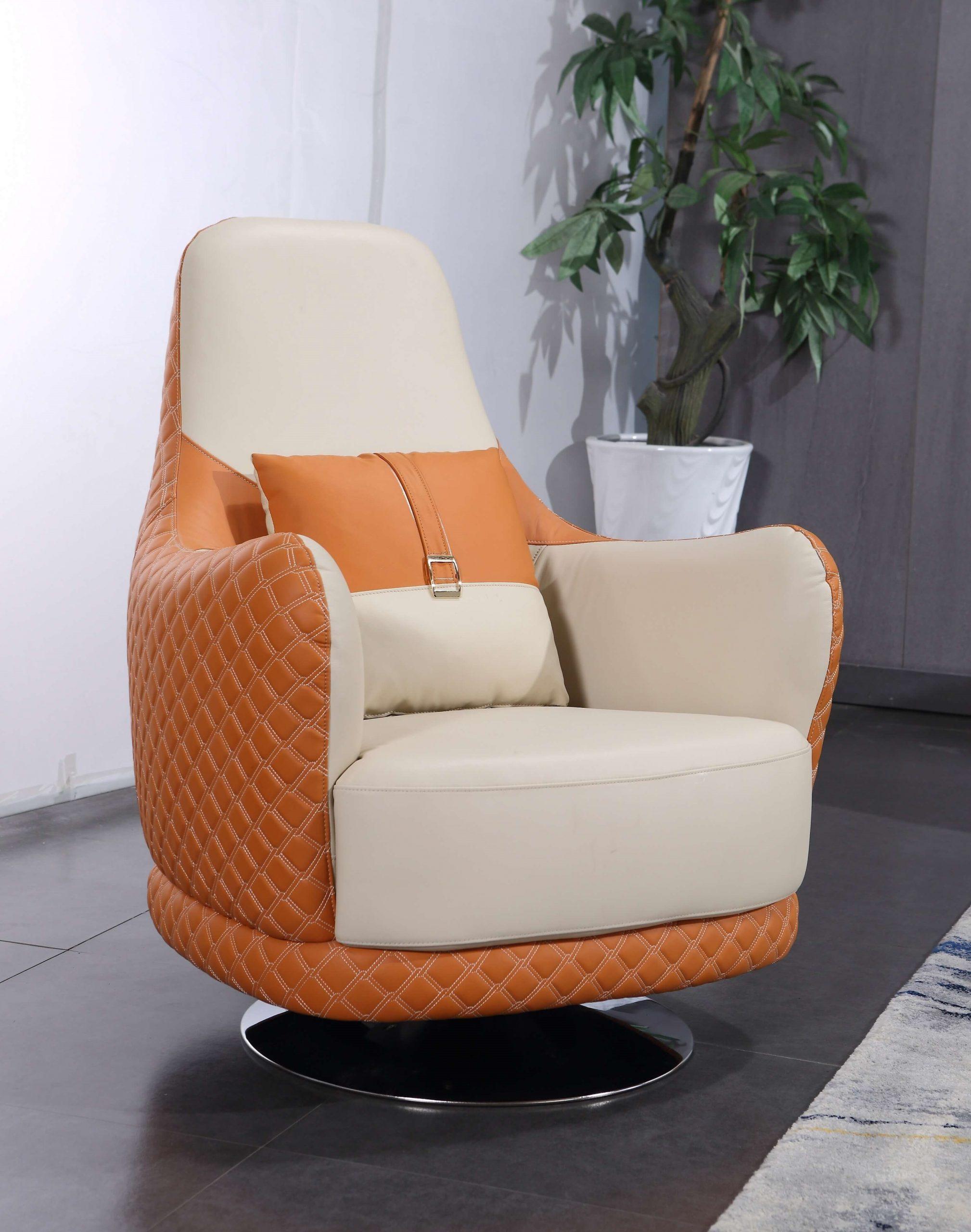 Modern, Vintage Arm Chair AMALIA EF-28040-C in Off-White, Orange Italian Leather
