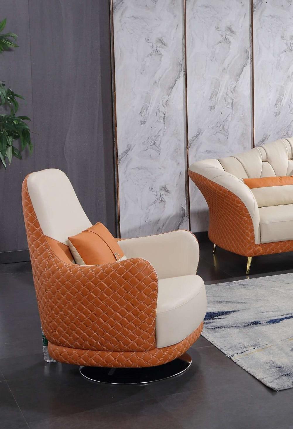 

    
Italian Leather Off White & Orange Arm Chair AMALIA EUROPEAN FURNITURE Modern
