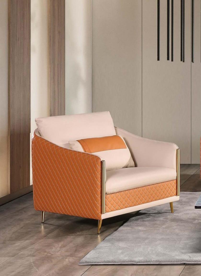 

    
Italian Leather Off White & Orange Arm Chair ICARO EUROPEAN FURNITURE Modern
