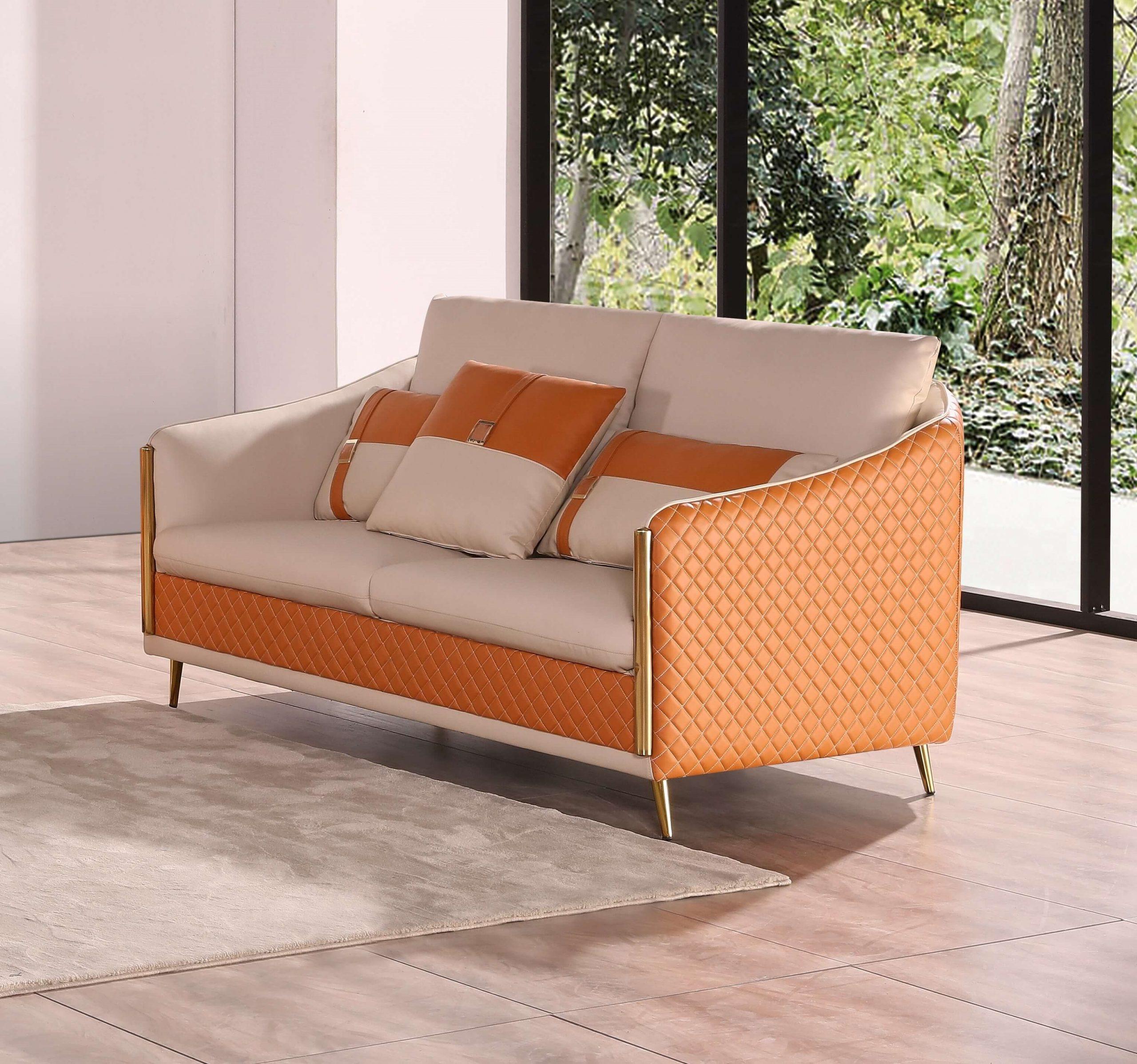 Modern, Vintage Loveseat ICARO EF-64455-L in Off-White, Orange Italian Leather