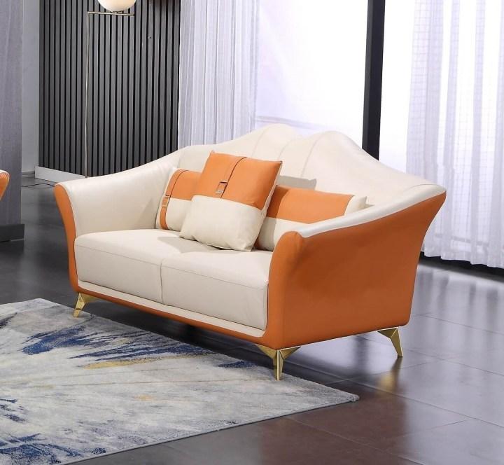Modern, Vintage Loveseat WINSTON EF-29050-L in Off-White, Orange Italian Leather