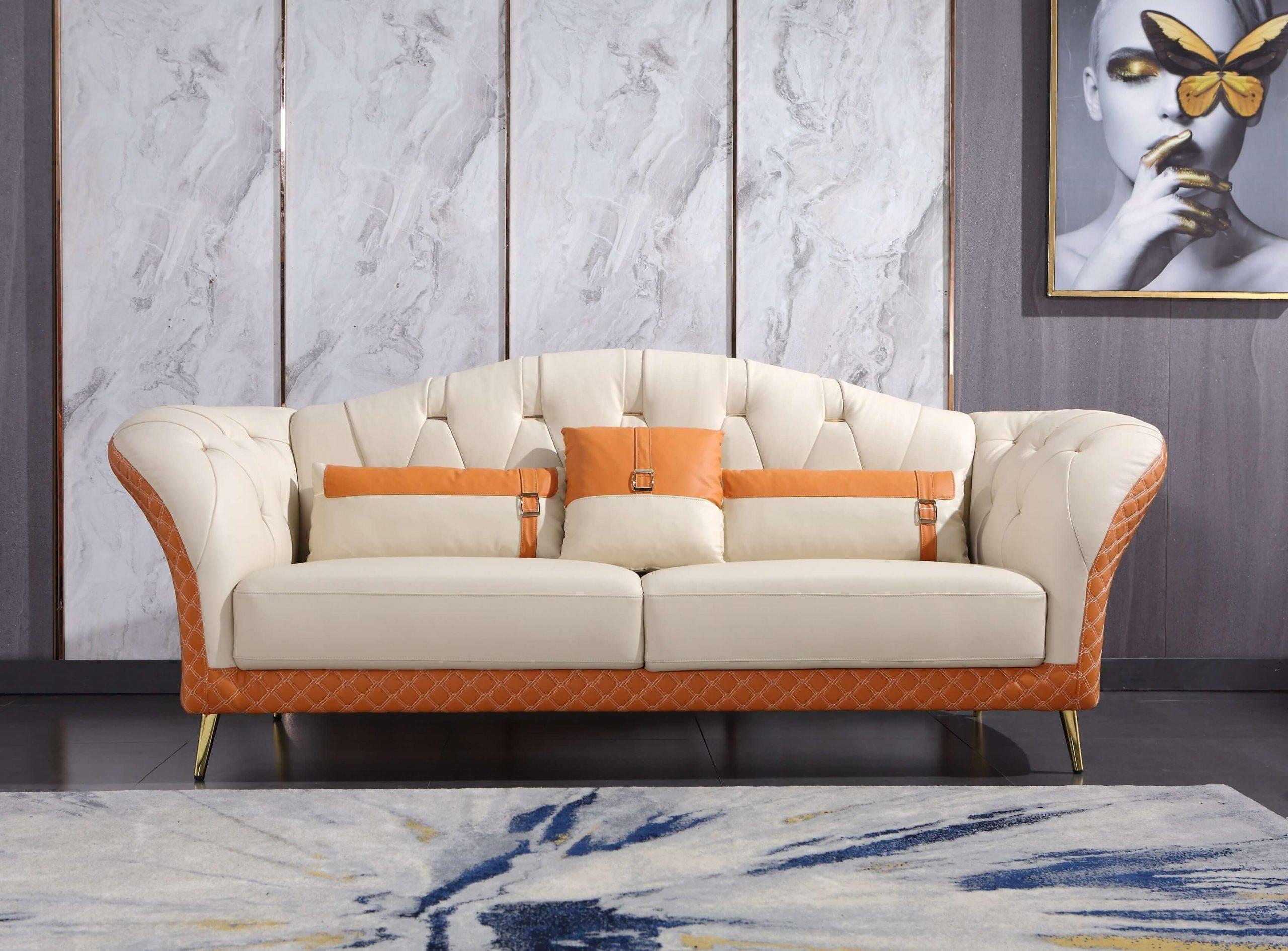 

    
Italian Leather Off White & Orange Sofa Set 2P AMALIA EUROPEAN FURNITURE Modern
