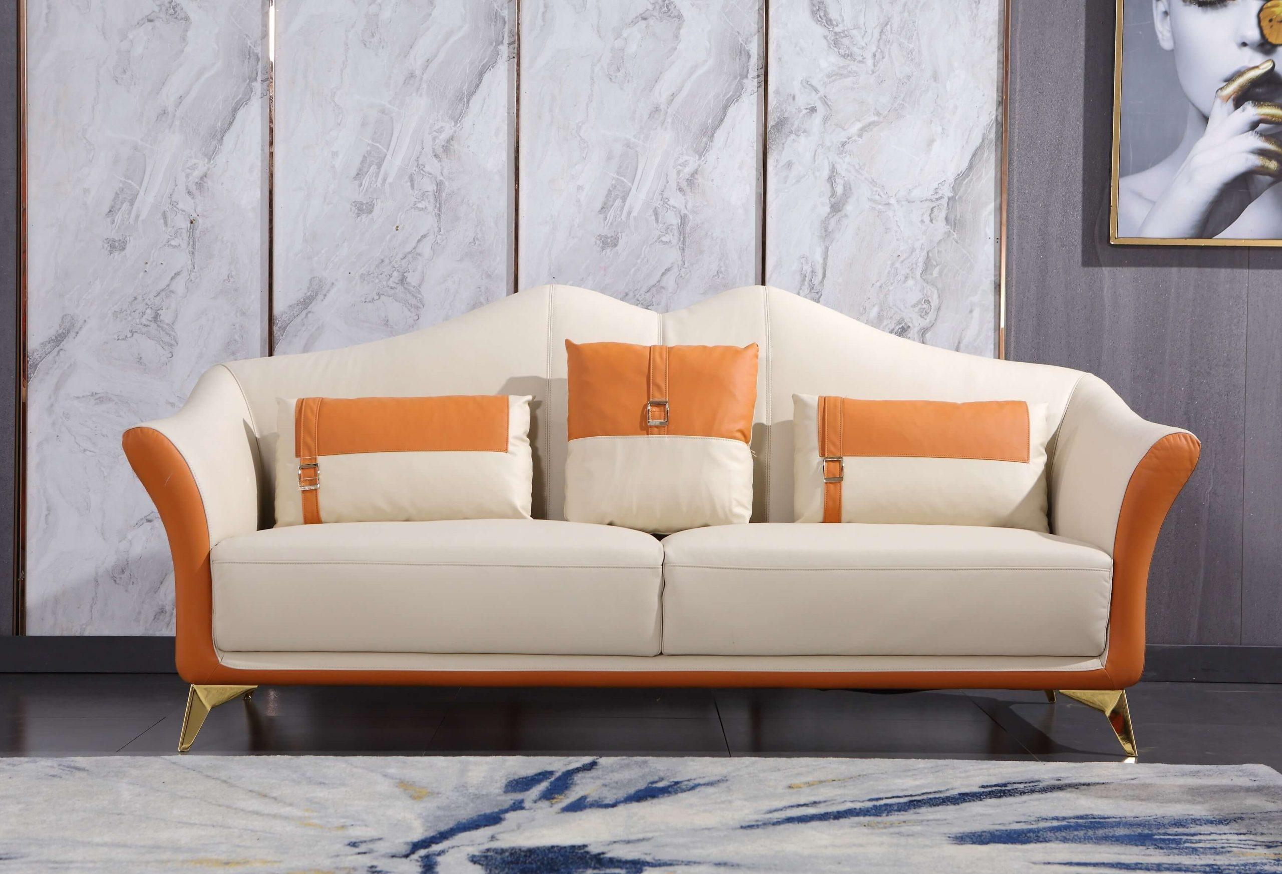

    
Italian Leather Off White & Orange Sofa Set 2Pcs  WINSTON EUROPEAN FURNITURE Modern
