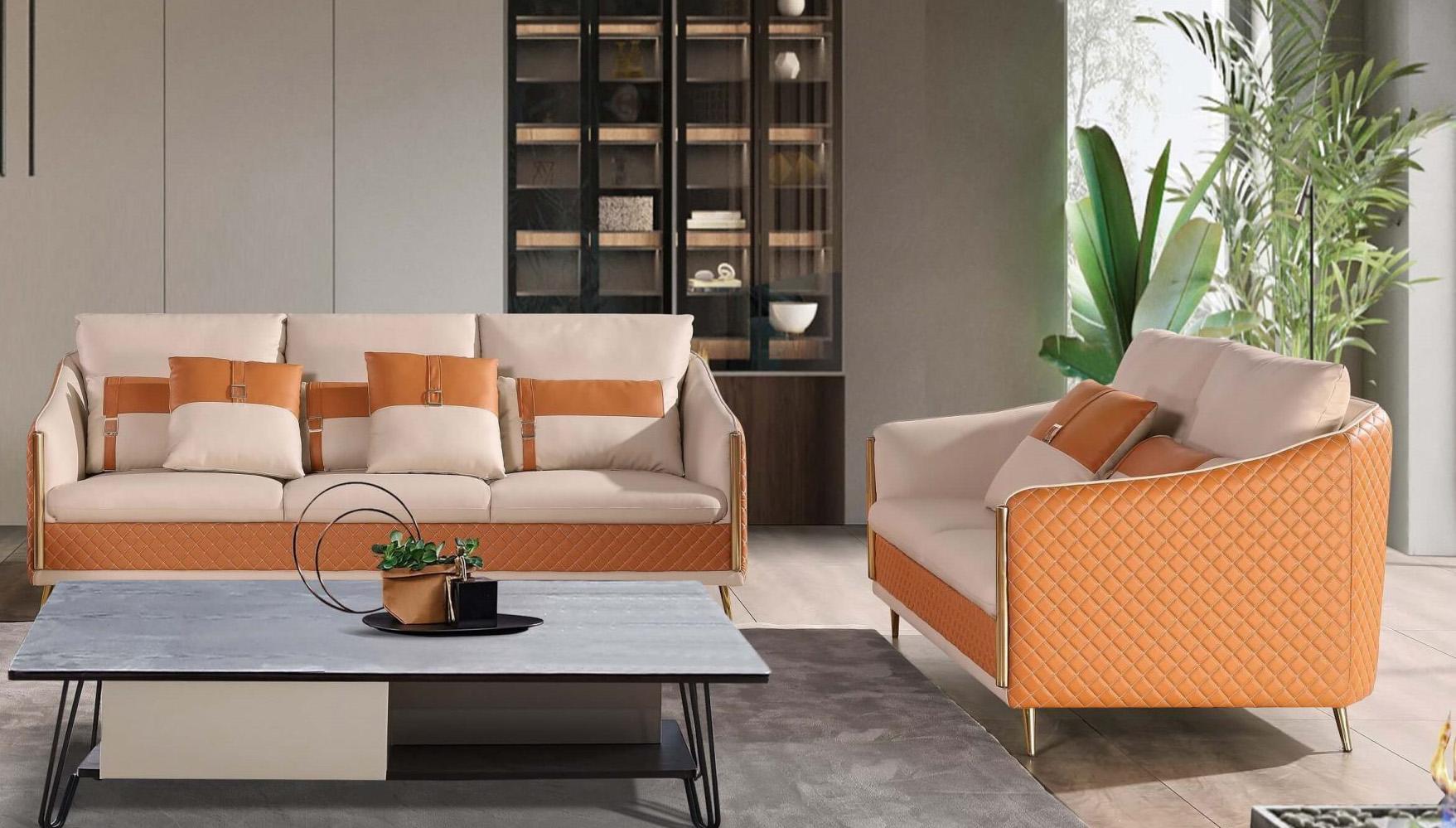 

    
Italian Leather Off White & Orange Sofa Set 2Pcs ICARO EUROPEAN FURNITURE Modern

