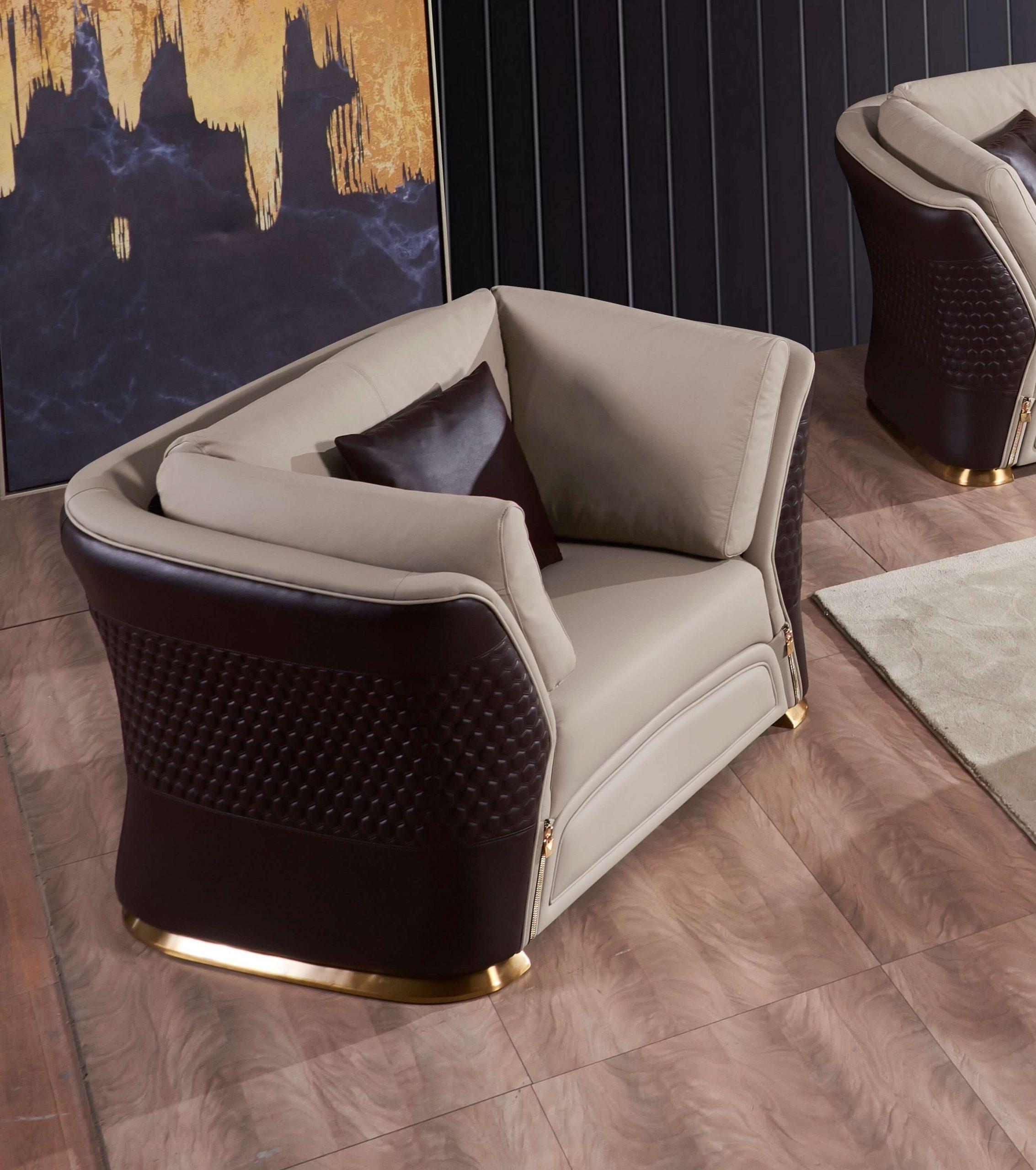 Modern, Vintage Arm Chair VOGUE EF-27990-C in Chocolate, Beige Italian Leather