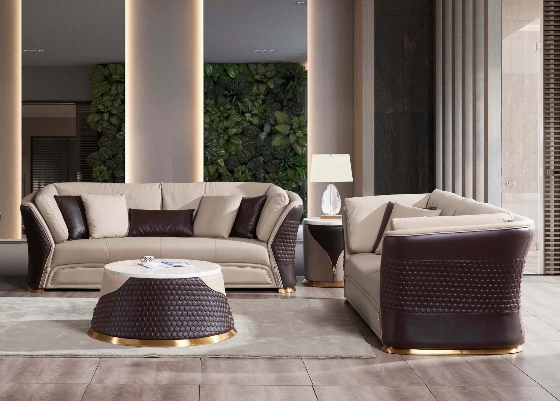 

    
Italian Leather Sand Beige-Chocolate Sofa VOGUE  EUROPEAN FURNITURE Modern
