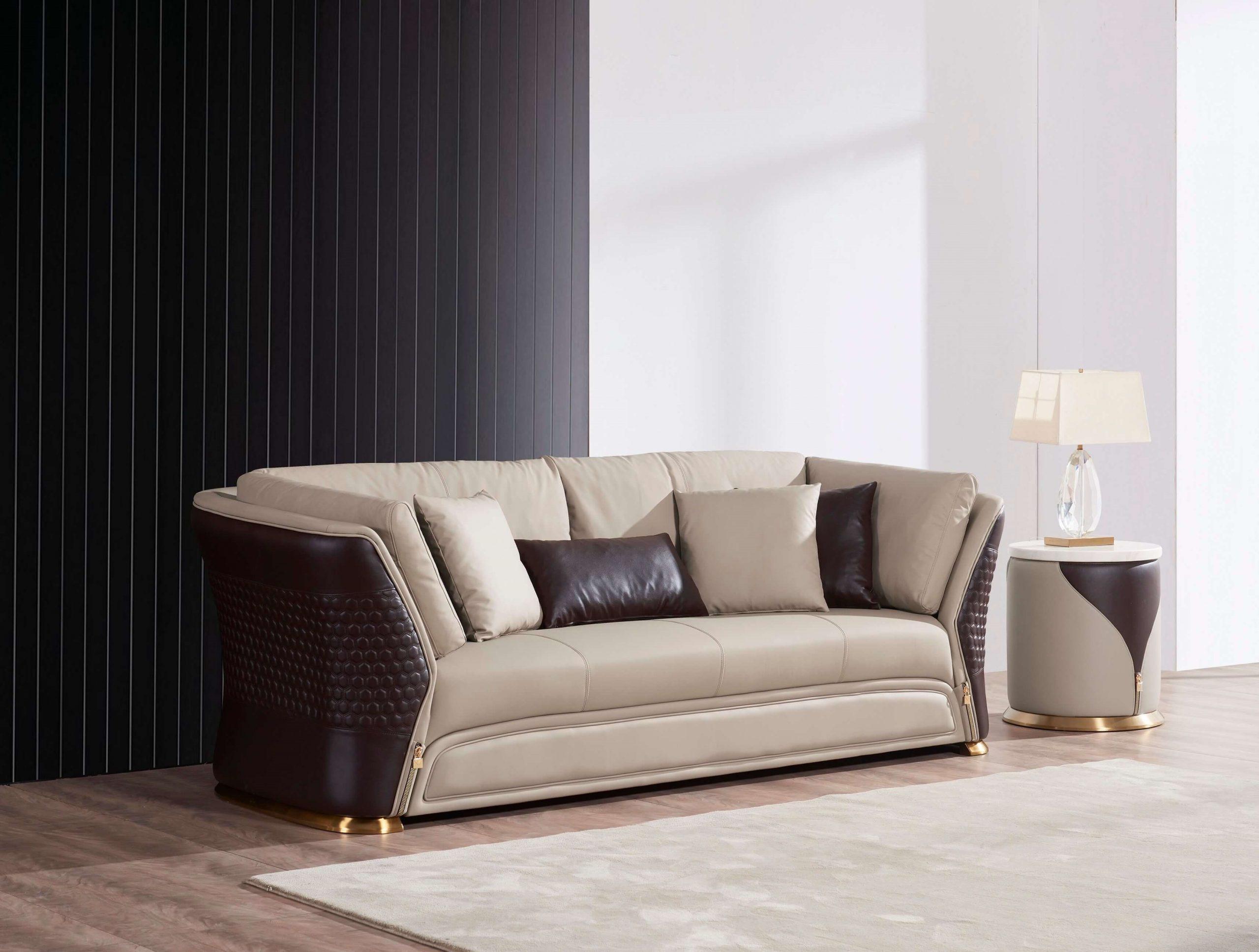 Modern, Vintage Sofa VOGUE EF-27990-S in Chocolate, Beige Italian Leather
