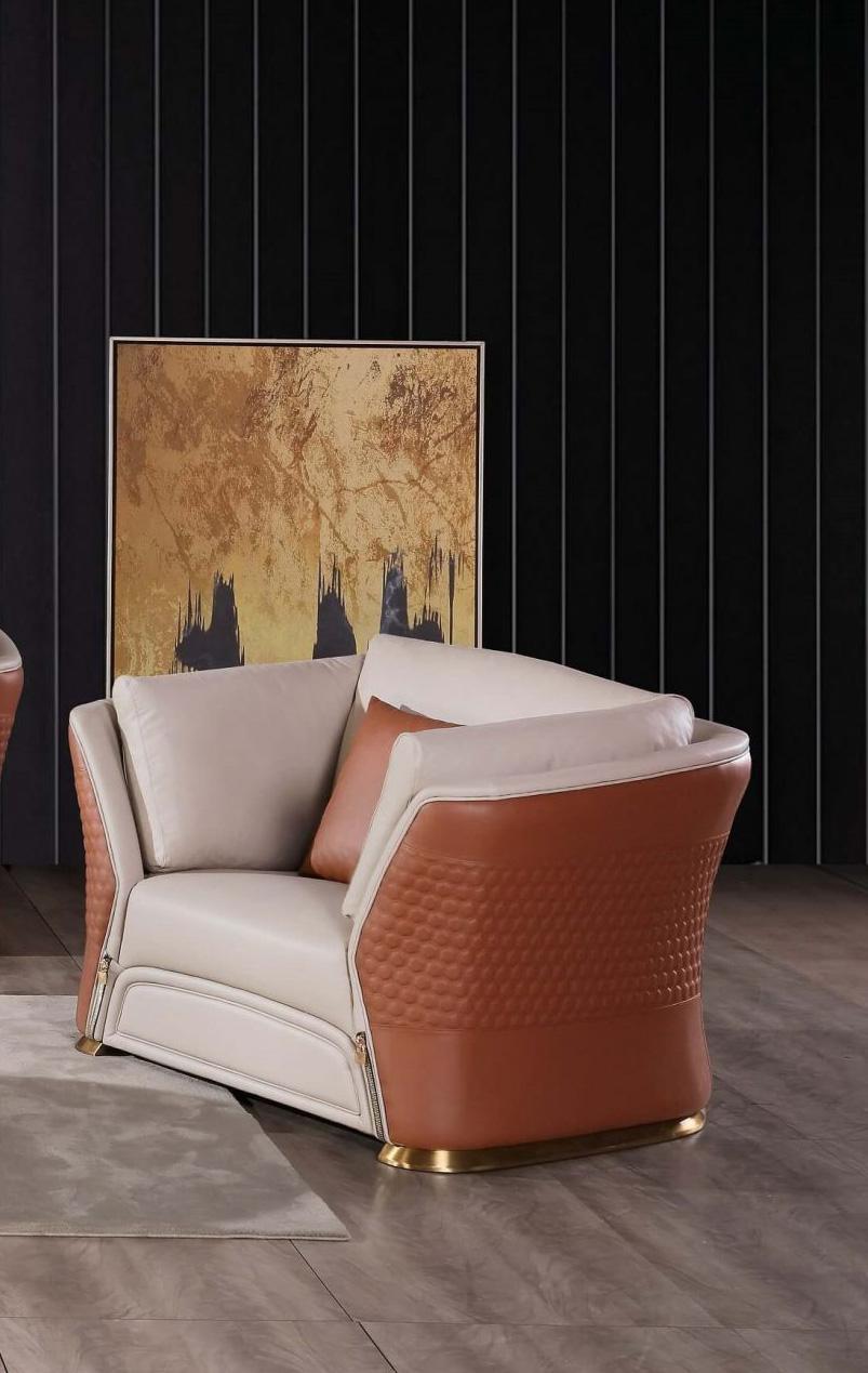 Modern, Vintage Arm Chair VOGUE EF-27992-C in Cognac, Beige Italian Leather