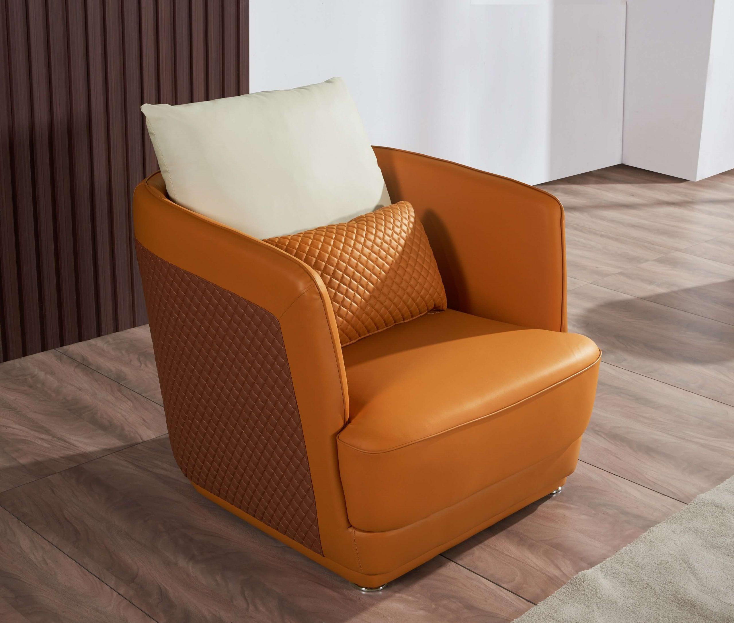 Modern, Vintage Arm Chair GLAMOUR EF-51619-C in Orange, Brown Italian Leather