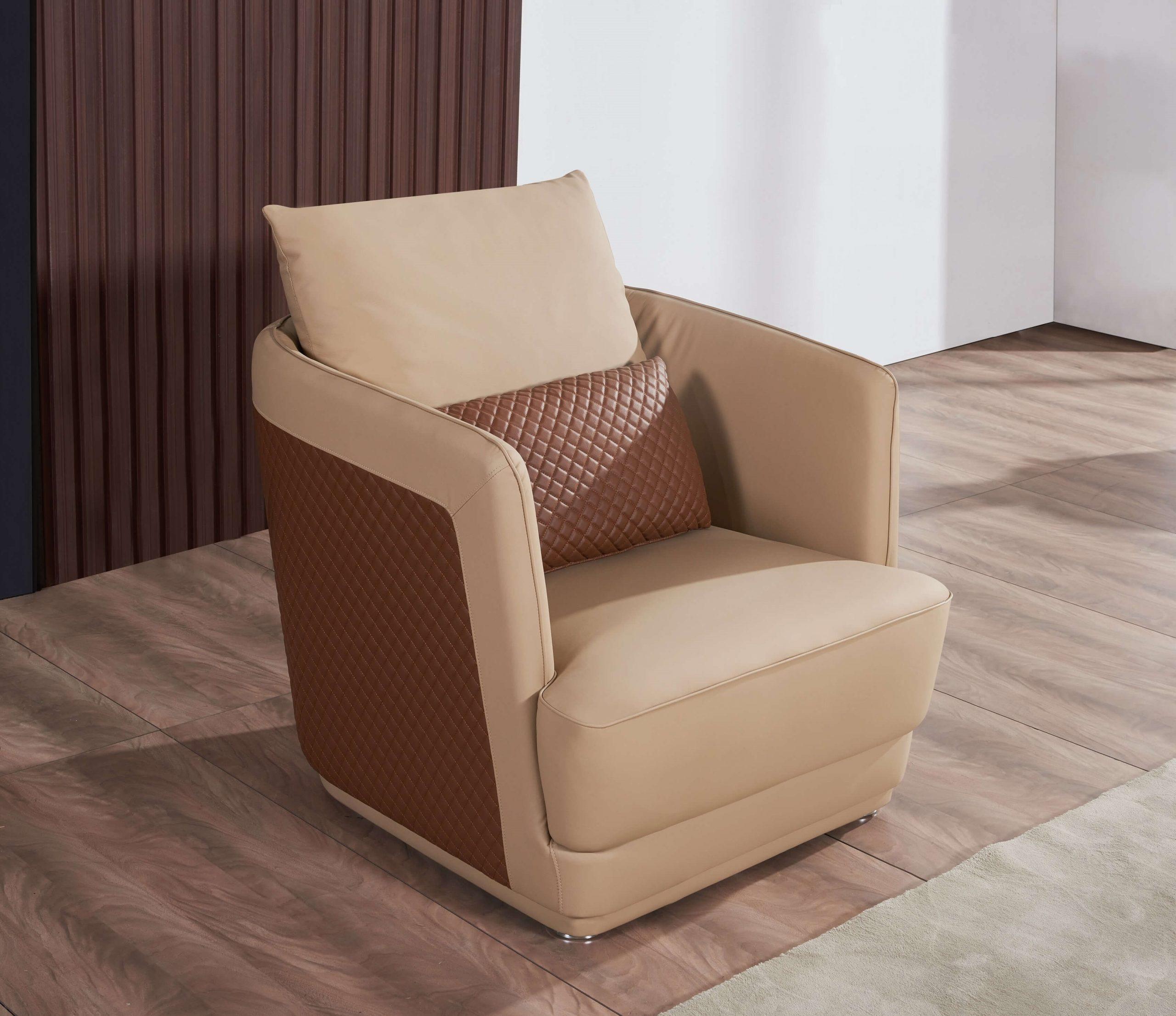 Modern, Vintage Arm Chair GLAMOUR EF-51617-C in Tan, Brown Italian Leather