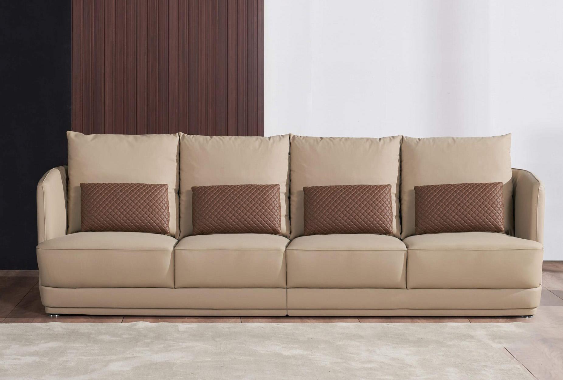 Modern, Vintage 4 Seater Sofa GLAMOUR EF-51617-4S in Tan, Brown Italian Leather
