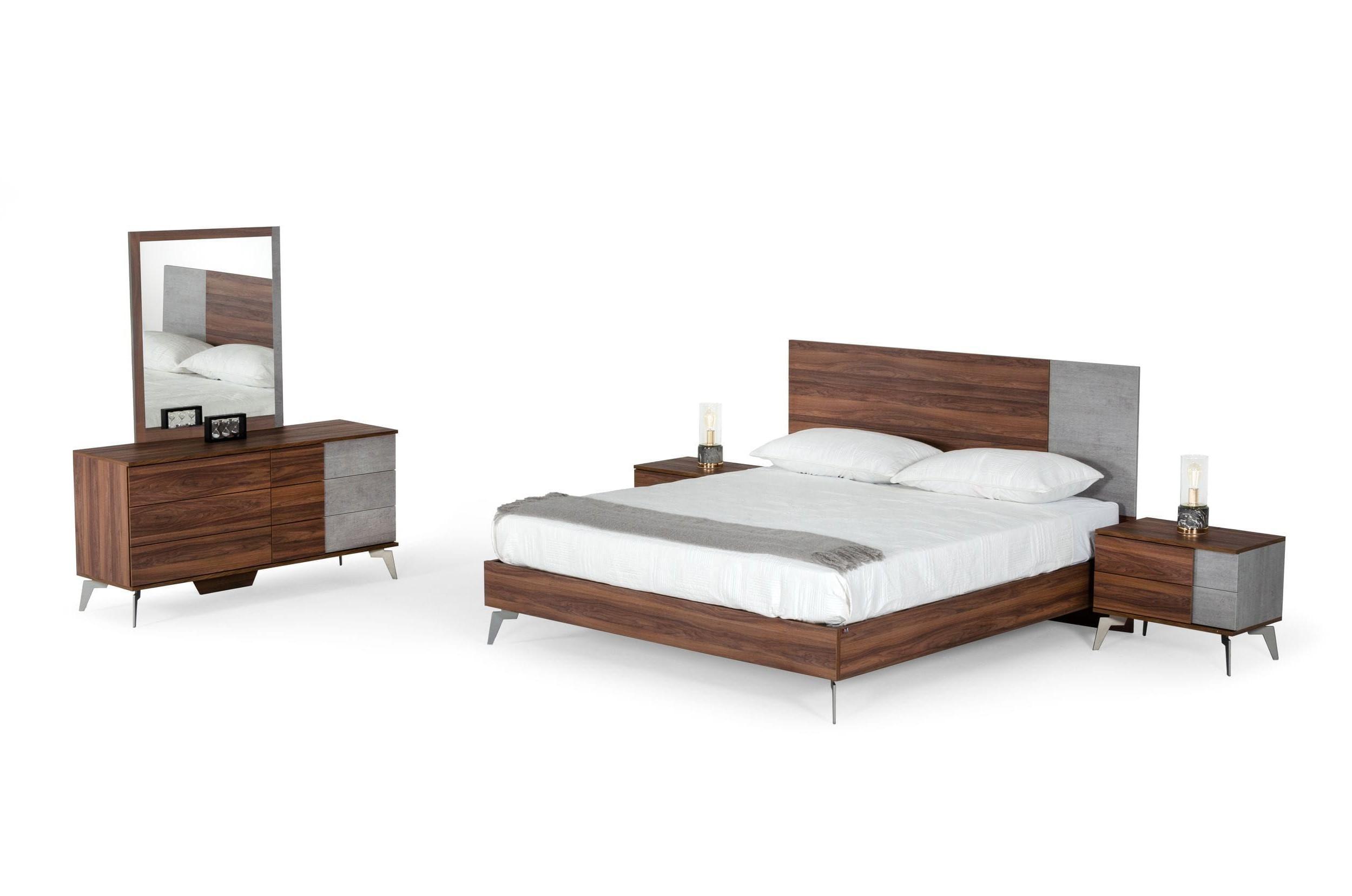 Contemporary, Modern Panel Bedroom Set Palermo VGACPALERMO-WAL-BED-Q-5pcs in Walnut 