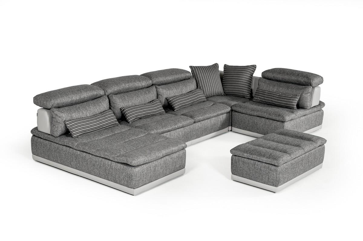 

    
Grey Fabric & Italian White Leather Sectional Sofa Modern David Ferrari Panorama
