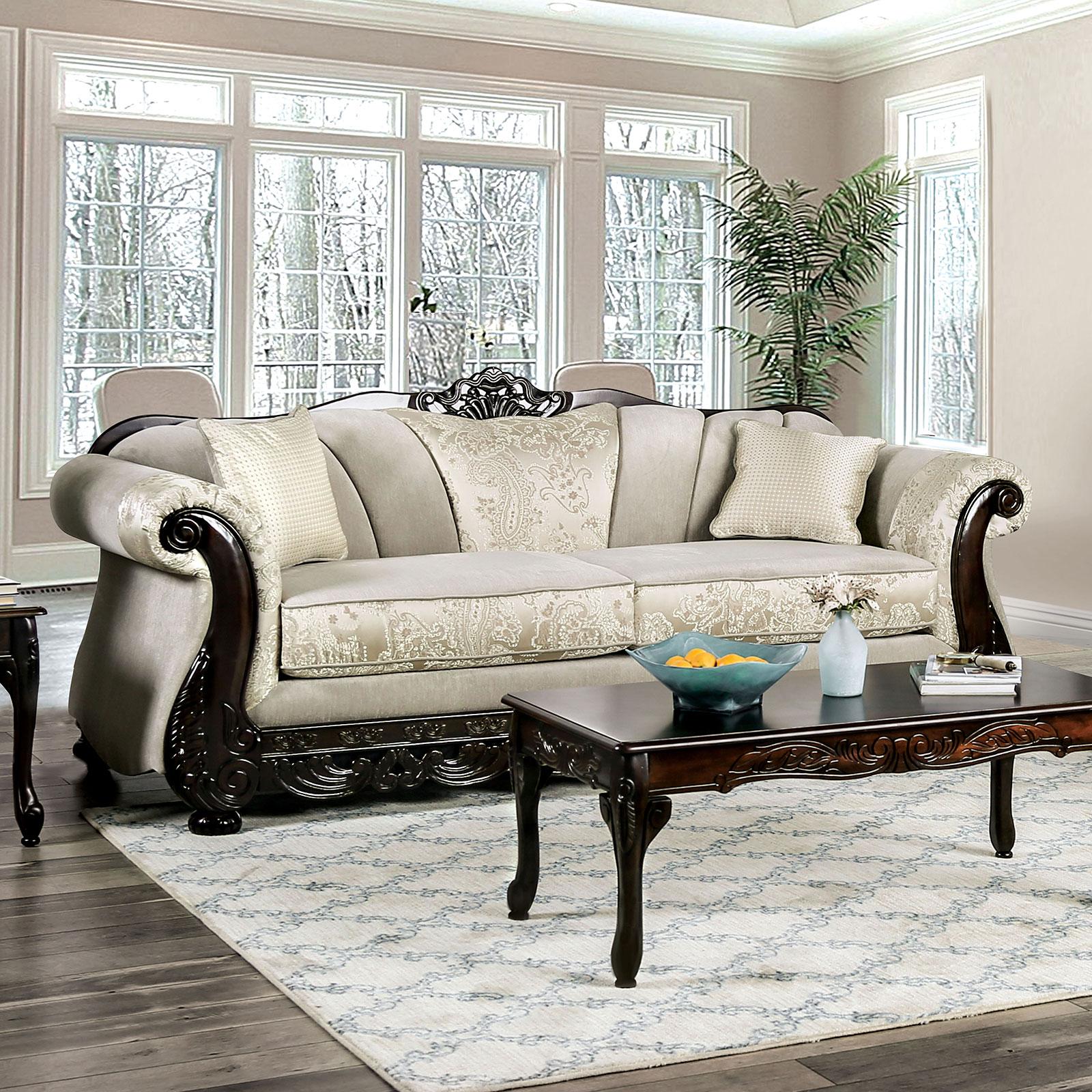 

    
Traditional Ivory Chenille Sofa and Loveseat Furniture of America Newdale
