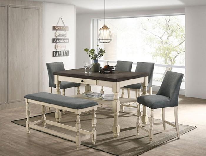 Transitional Counter Table Set CM3979PT-Set-6 Plymouth CM3979PT-6PC in Dark Gray, Ivory Fabric