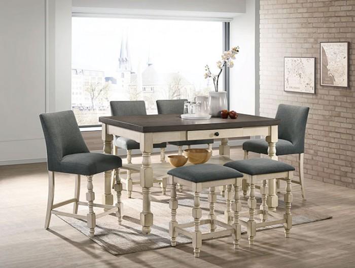 

    
Ivory & Dark Gray Solid Wood Counter Table Set 7pcs w/ Stools Furniture of America CM3979PT Plymouth
