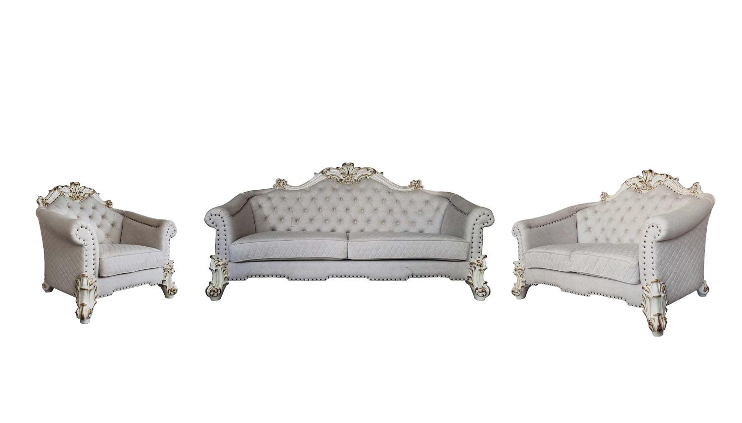 

    
Ivory Fabric & Antique Pearl Living Room Set by Acme Vendom II LV01329-3pcs
