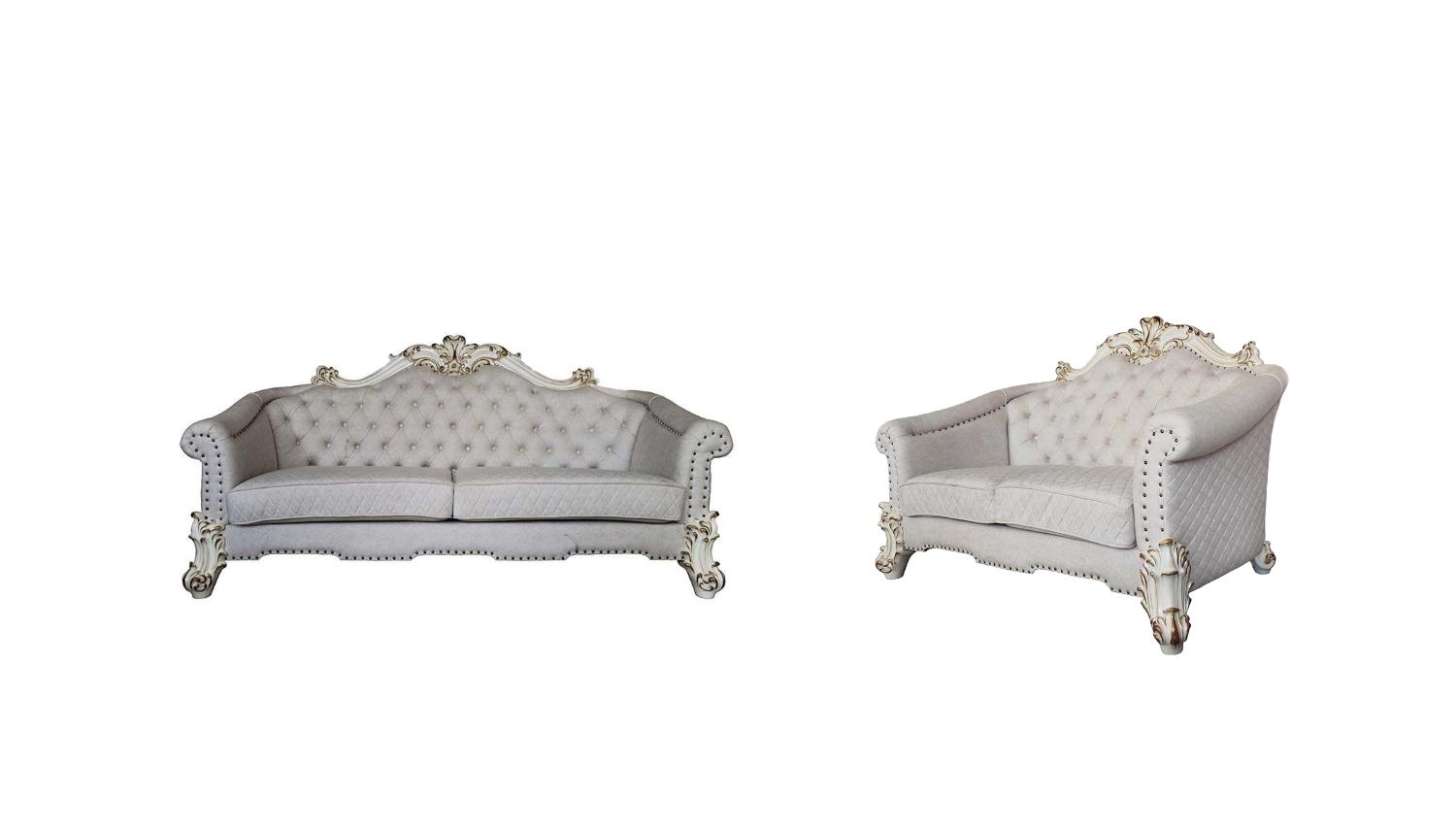 

    
Ivory Fabric & Antique Pearl Sofa + Loveseat by Acme Vendom II LV01329-2pcs
