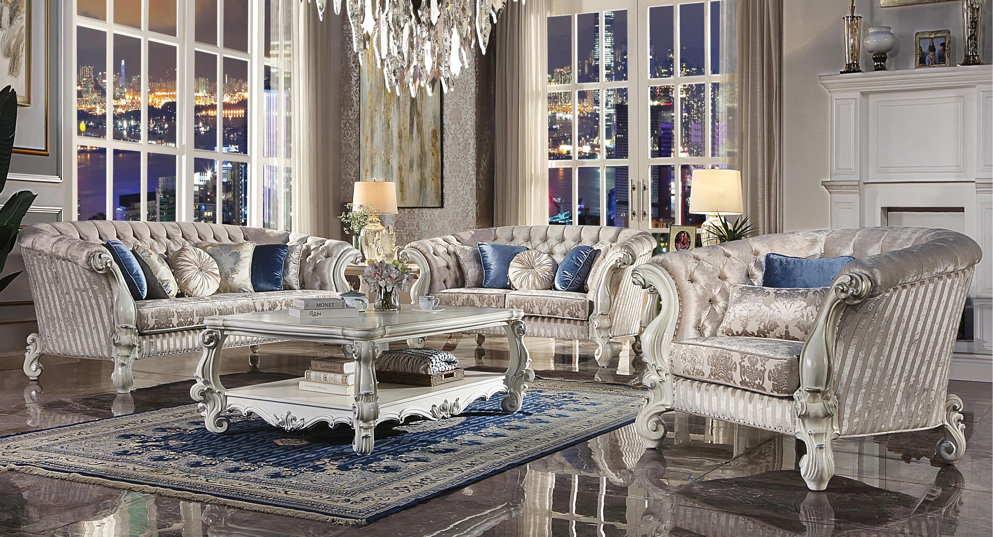 Classic, Traditional Sofa and Loveseat Set Versailles LV01394-2pcs in Ivory Fabric