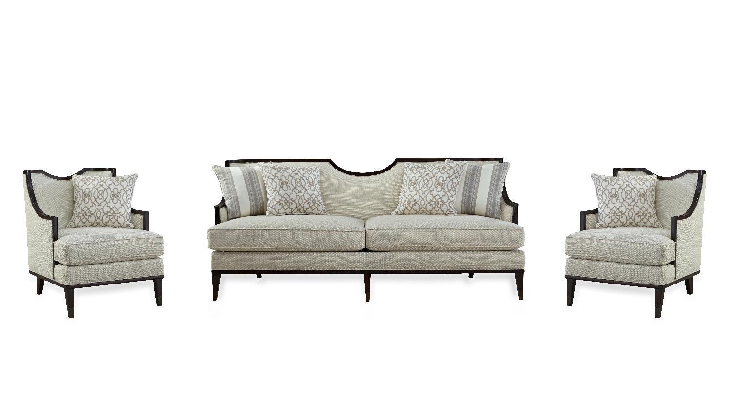

    
Ivory Fabric Sofa + 2 Chairs w/ Accent Pillows by A.R.T. Furniture Intrigue Harper

