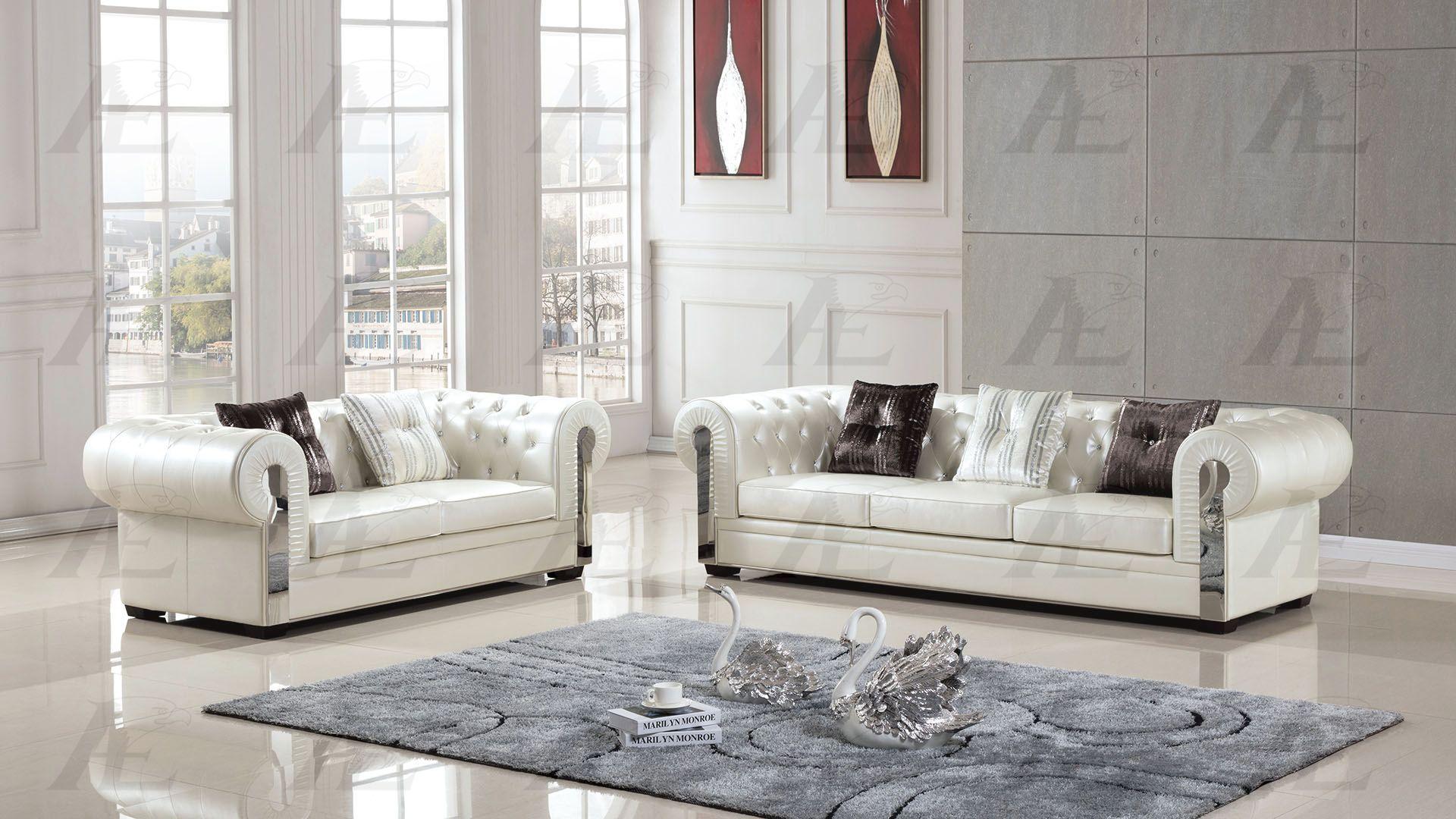 Modern Sofa and Loveseat AE2608-IV AE2608-IV-Set-2 in Cream Bonded Leather