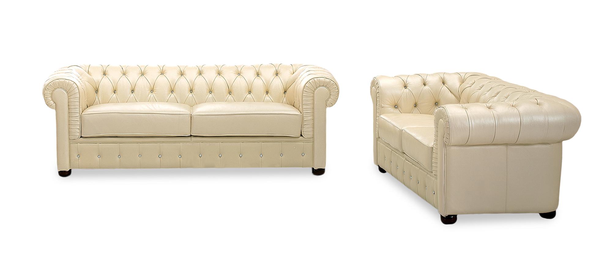 Contemporary Sofa and Loveseat Set 258 ESF 258-2PC in Ivory Leather