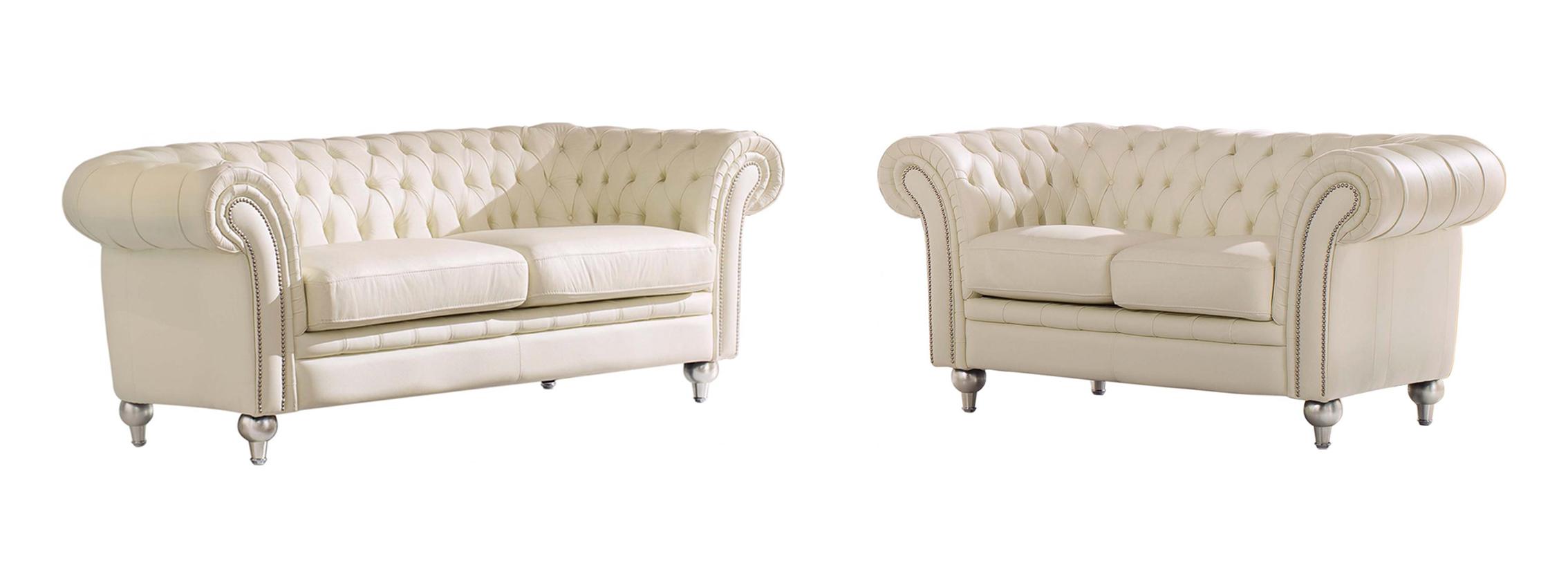 Contemporary Sofa and Loveseat Set LH2044-IV-S/L LH2044-IV-Sofa Set-2 in Ivory Genuine Leather