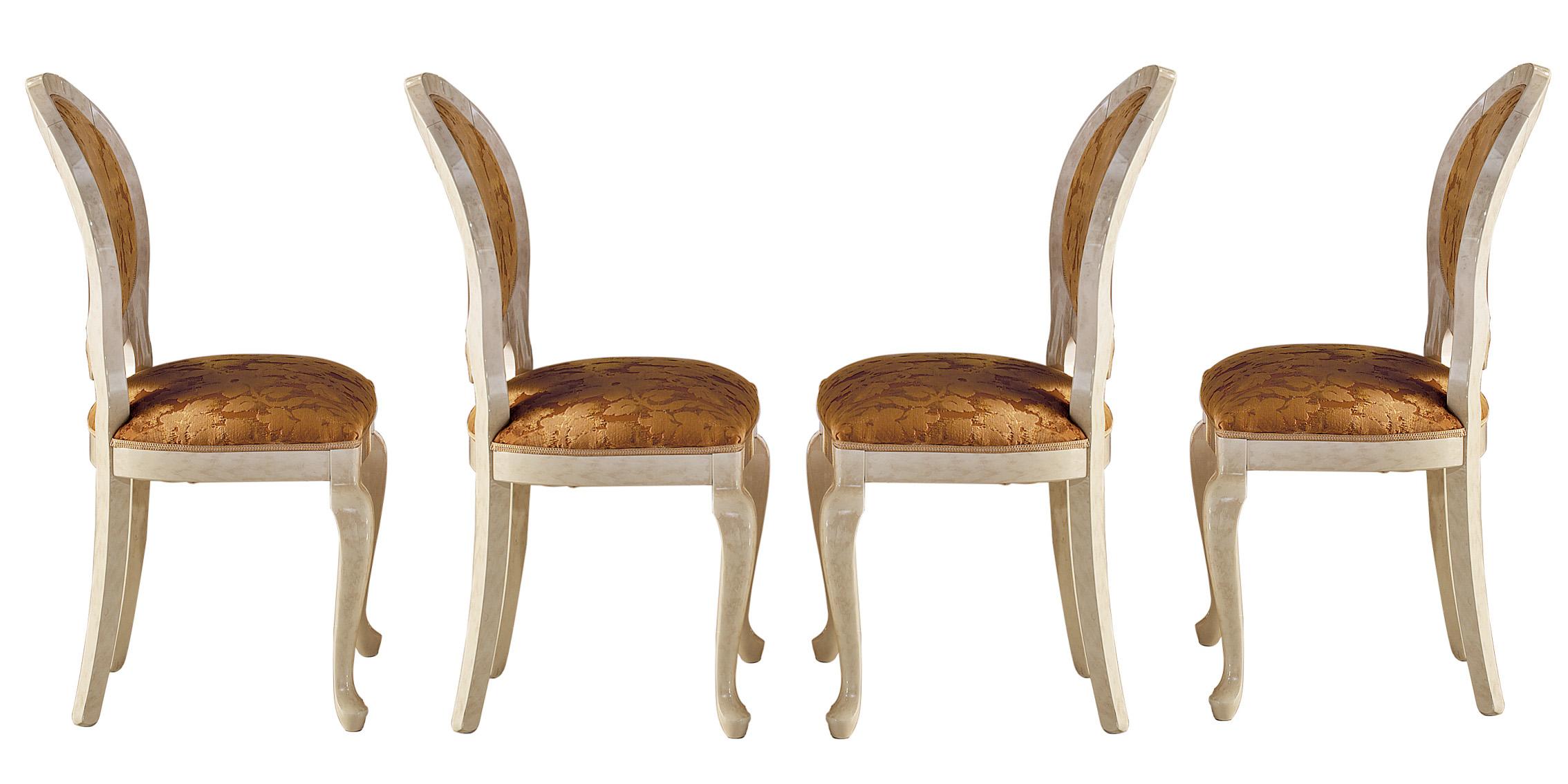Classic, Traditional Dining Chair Set MELODIASIDECHAIR MELODIASIDECHAIR-4PC in Ivory, Gold Fabric