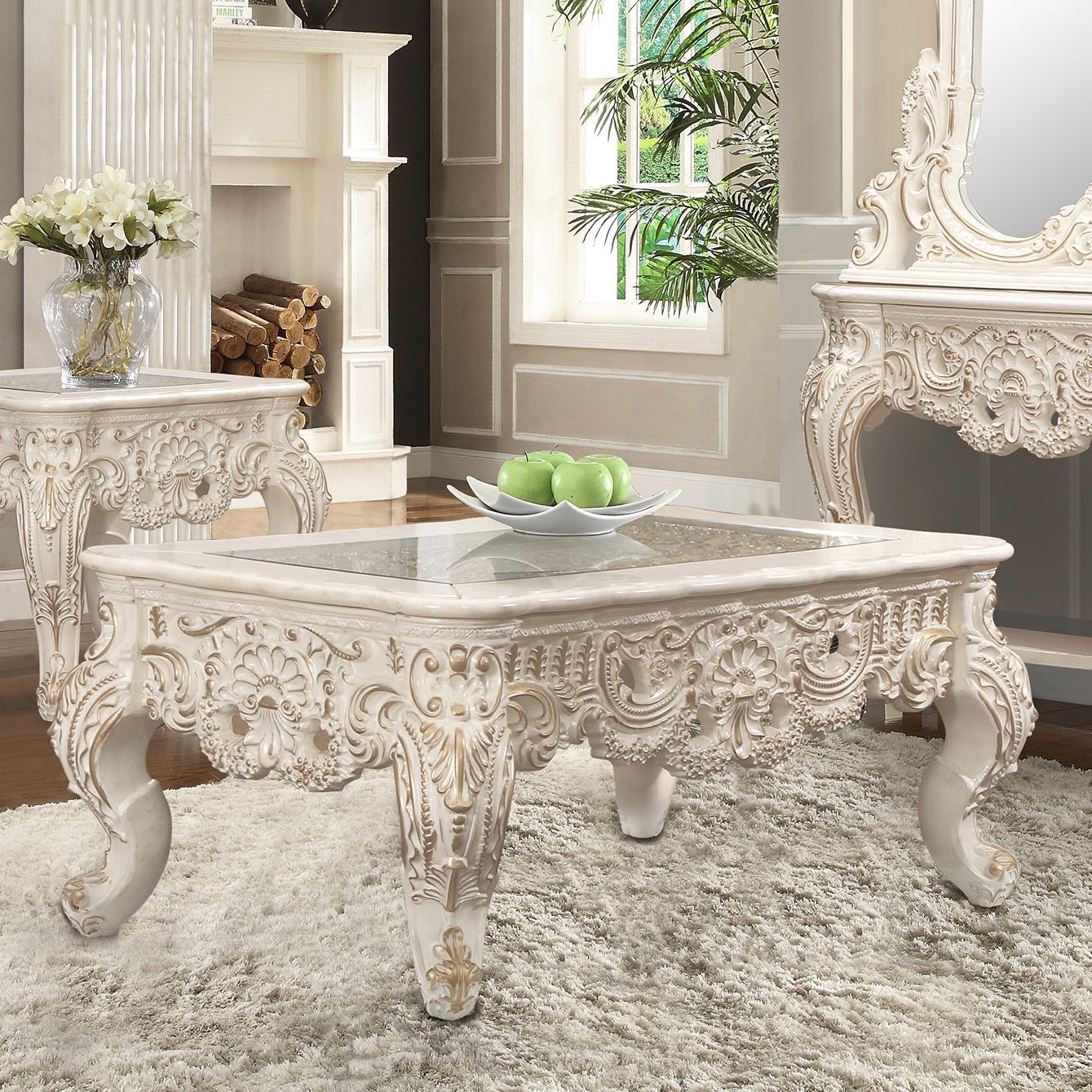 Traditional Coffee Table HD-998I HD-C998I in Ivory, Gold 