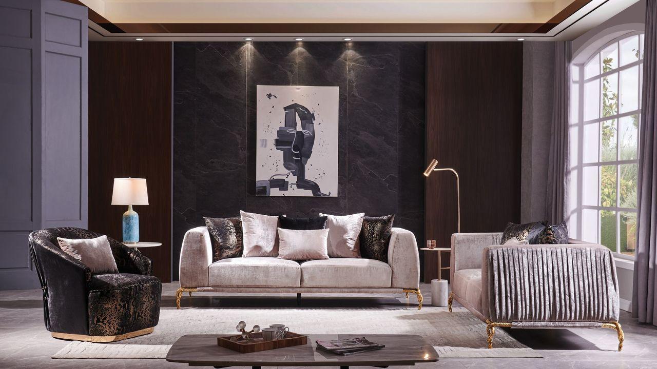 

    
Ivory Shiny Thick Velvet Sofa Set 3Pc Majestic Galaxy Home Modern
