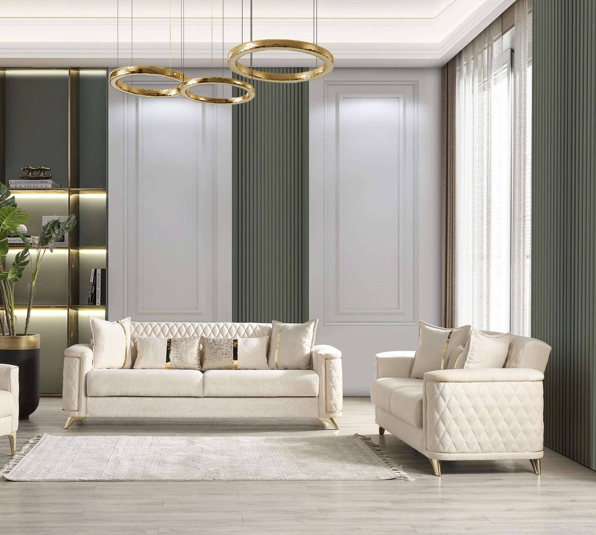 Contemporary, Modern Sofa Set Luna Luna-S-2PC in Ivory Fabric