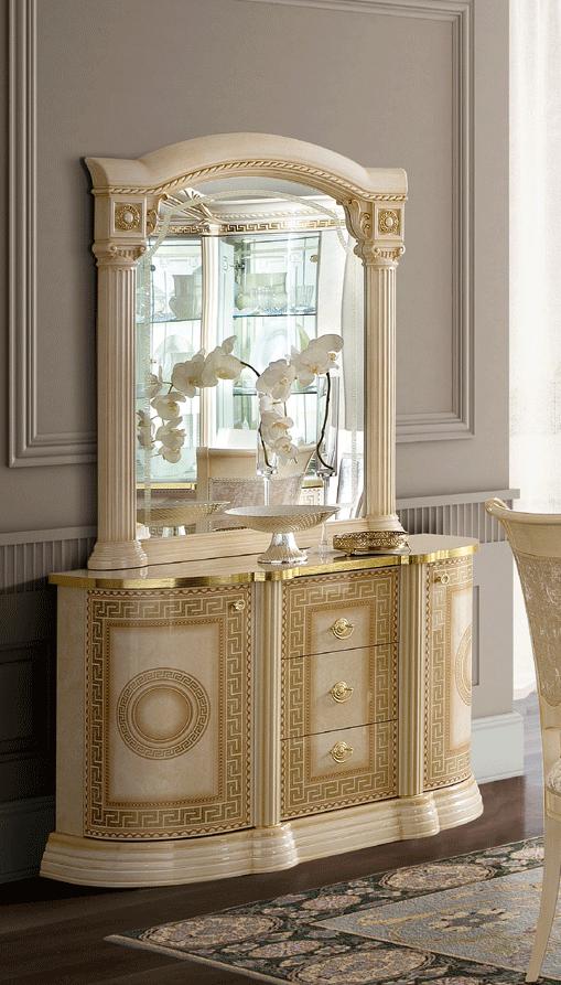 

    
Ivory with Gold 2-Door Buffet with Mirror ESF Aida made in Italy
