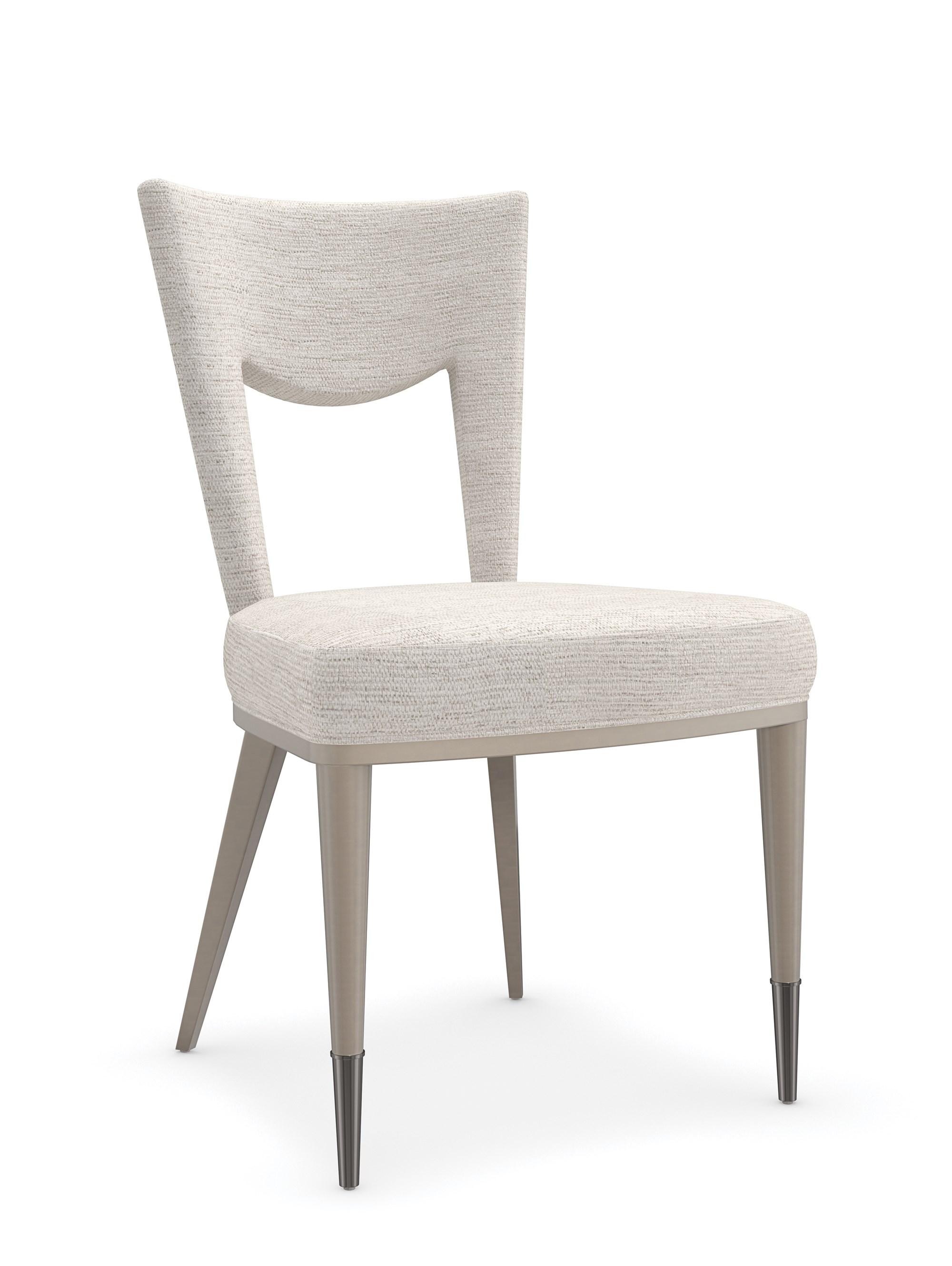 

    
Ivory Woven Fabric & Sparkling Argent Legs Dining Chair Set 2Pcs STRATA by Caracole
