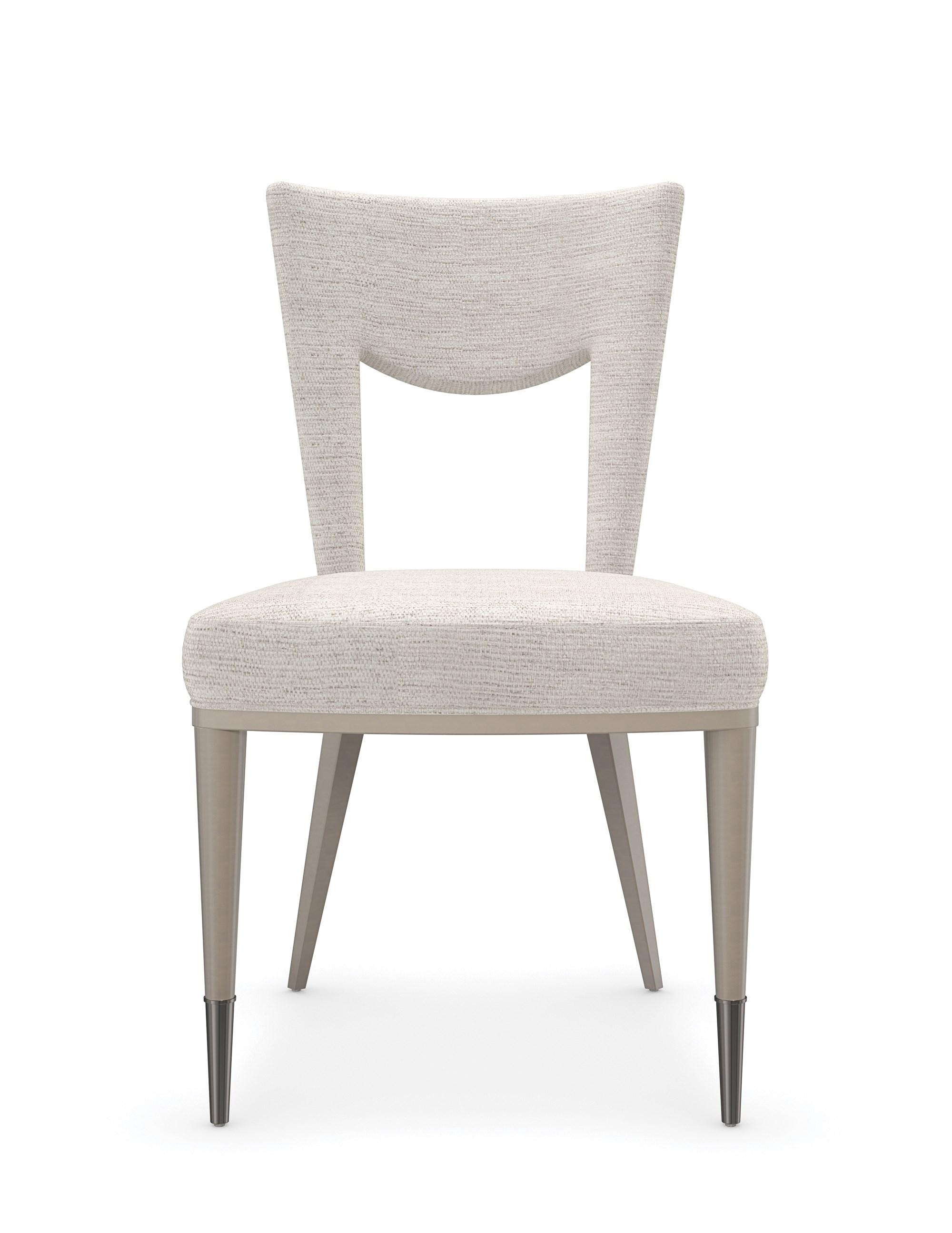 

    
Ivory Woven Fabric & Sparkling Argent Legs Dining Chair Set 2Pcs STRATA by Caracole
