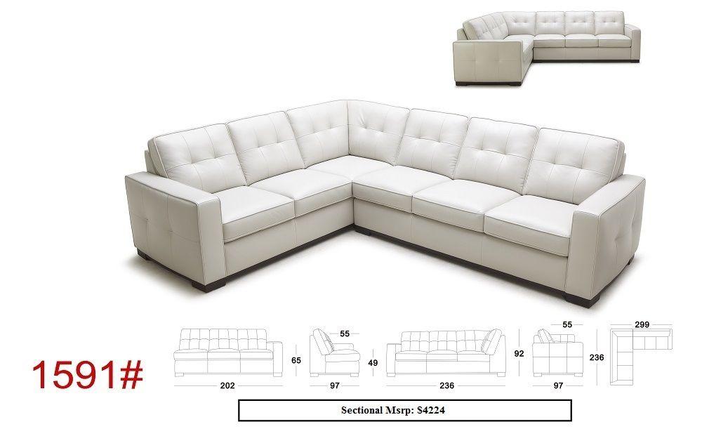 

    
J&M 1591 Modern Special Order Premium White Italian Leather Sectional Sofa Right or Left Chase
