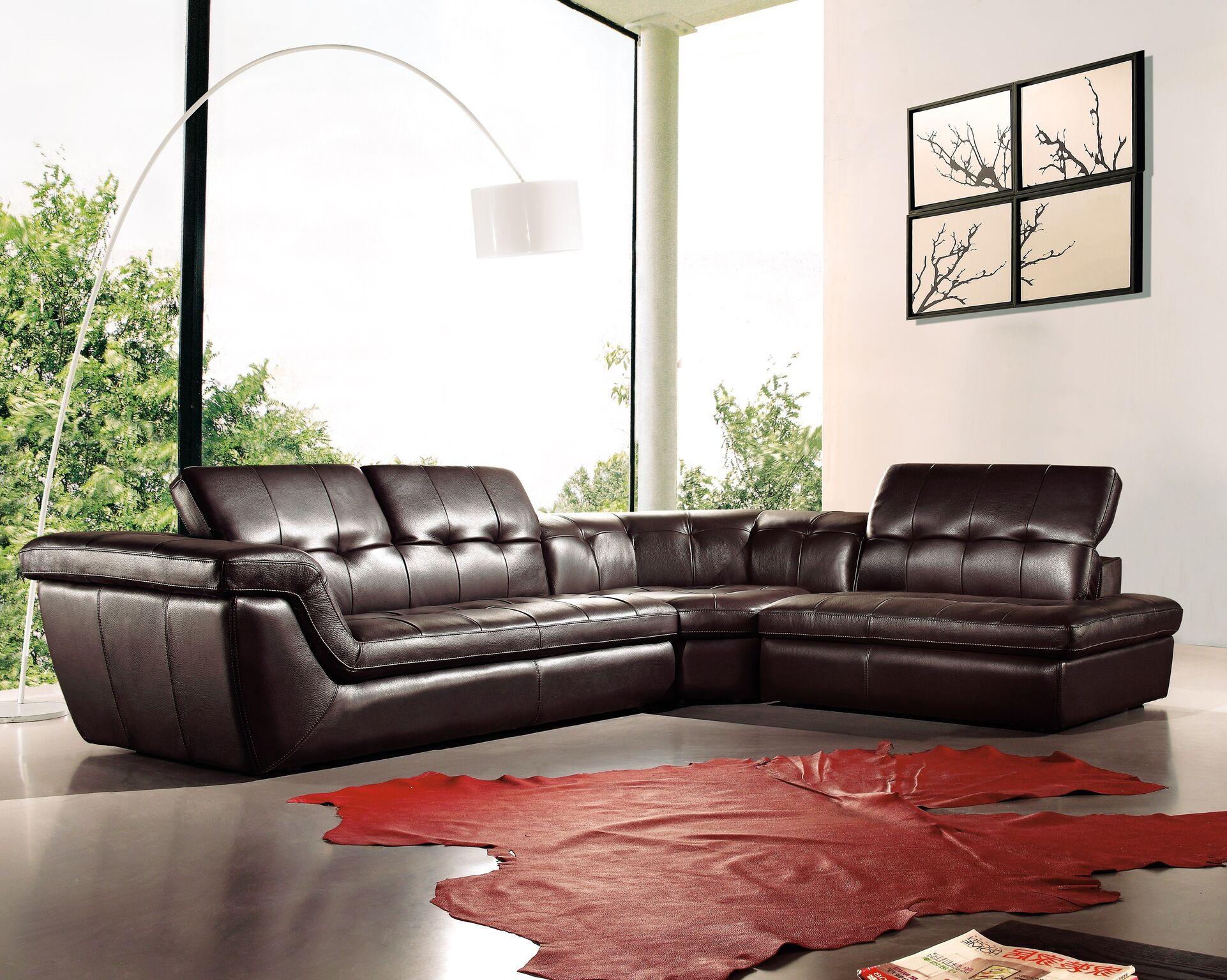 

    
Espresso Italian Leather Sectional Sofa Adjustable Headrest RHC Modern J&M 397
