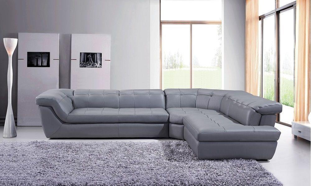 

    
Grey Italian Leather Sectional Sofa Adjustable Headrest RHC Modern J&M 397
