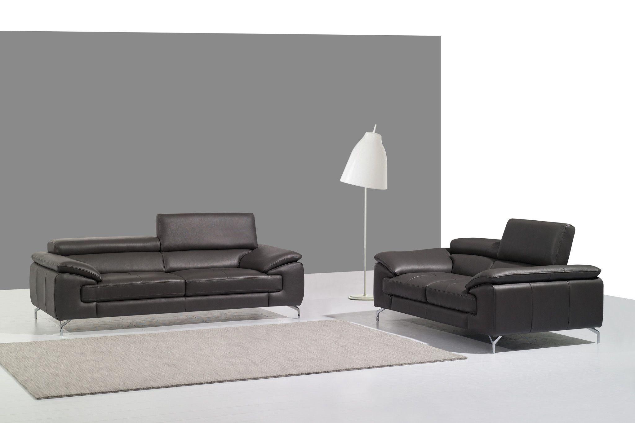 Contemporary Sofa and Loveseat Set A973 SKU17906111-Set-2 in Black Leather