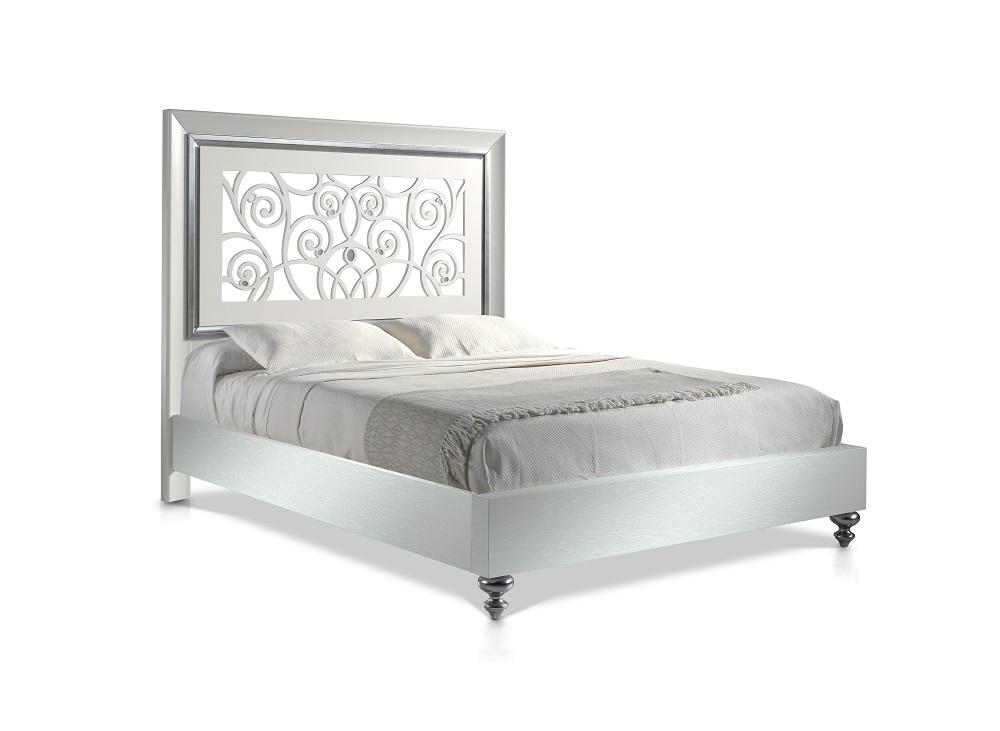 

    
J&M Alba Modern White Finish Ornate Carved Headboard Queen Size Bed
