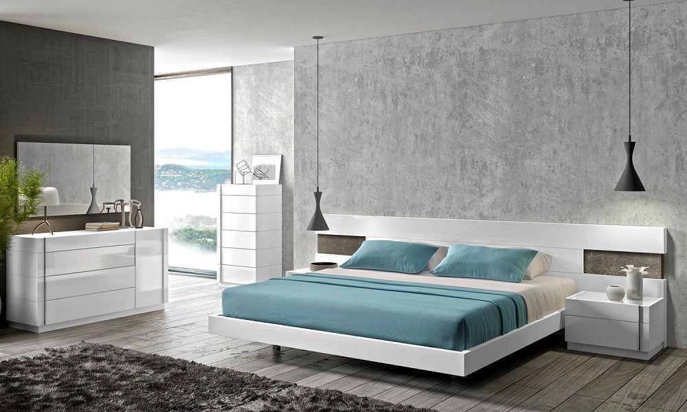 Contemporary Platform Bedroom Set Amora SKU17869-EK-Set-3 in White 