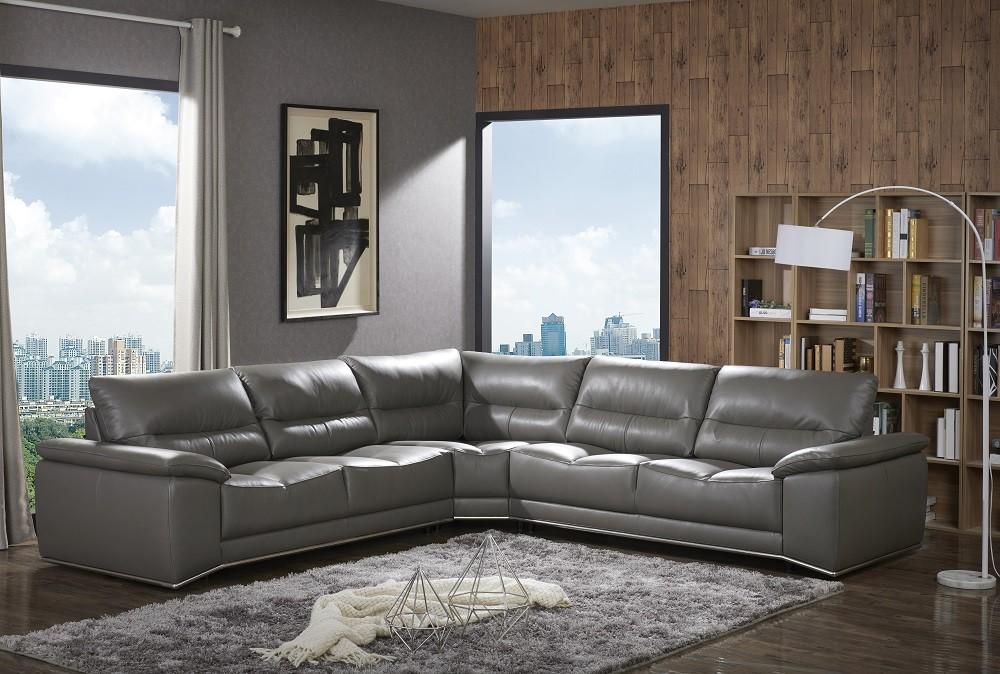 

    
J&M Cagliari Contemporary Premium Grey Italian Leather Sectional Sofa Modern

