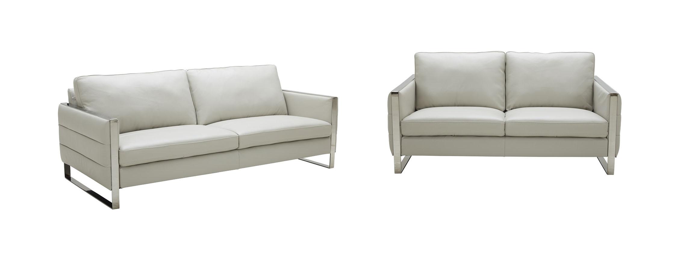 Contemporary, Modern Sofa and Loveseat Set Constantin SKU18723 -Set-2 in Light Gray Italian Leather