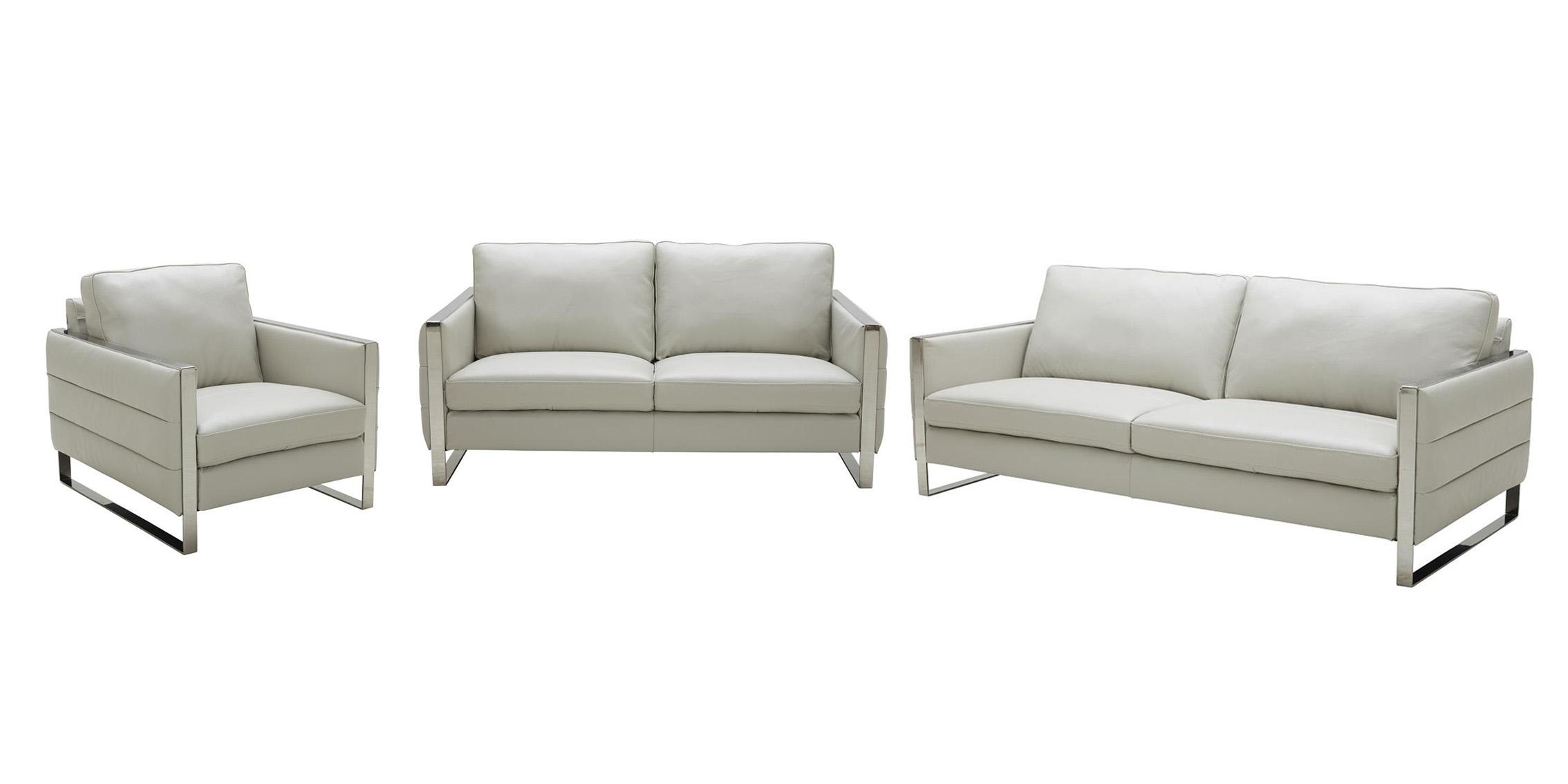 Contemporary Sofa Loveseat and Chair Set Constantin SKU18723 -Set-3 in Light Gray Italian Leather